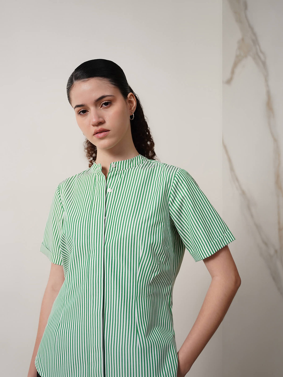 Cotton Striped Top - Green