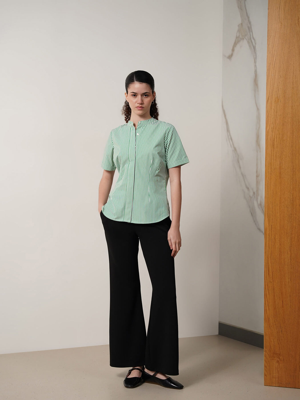 Cotton Striped Top - Green
