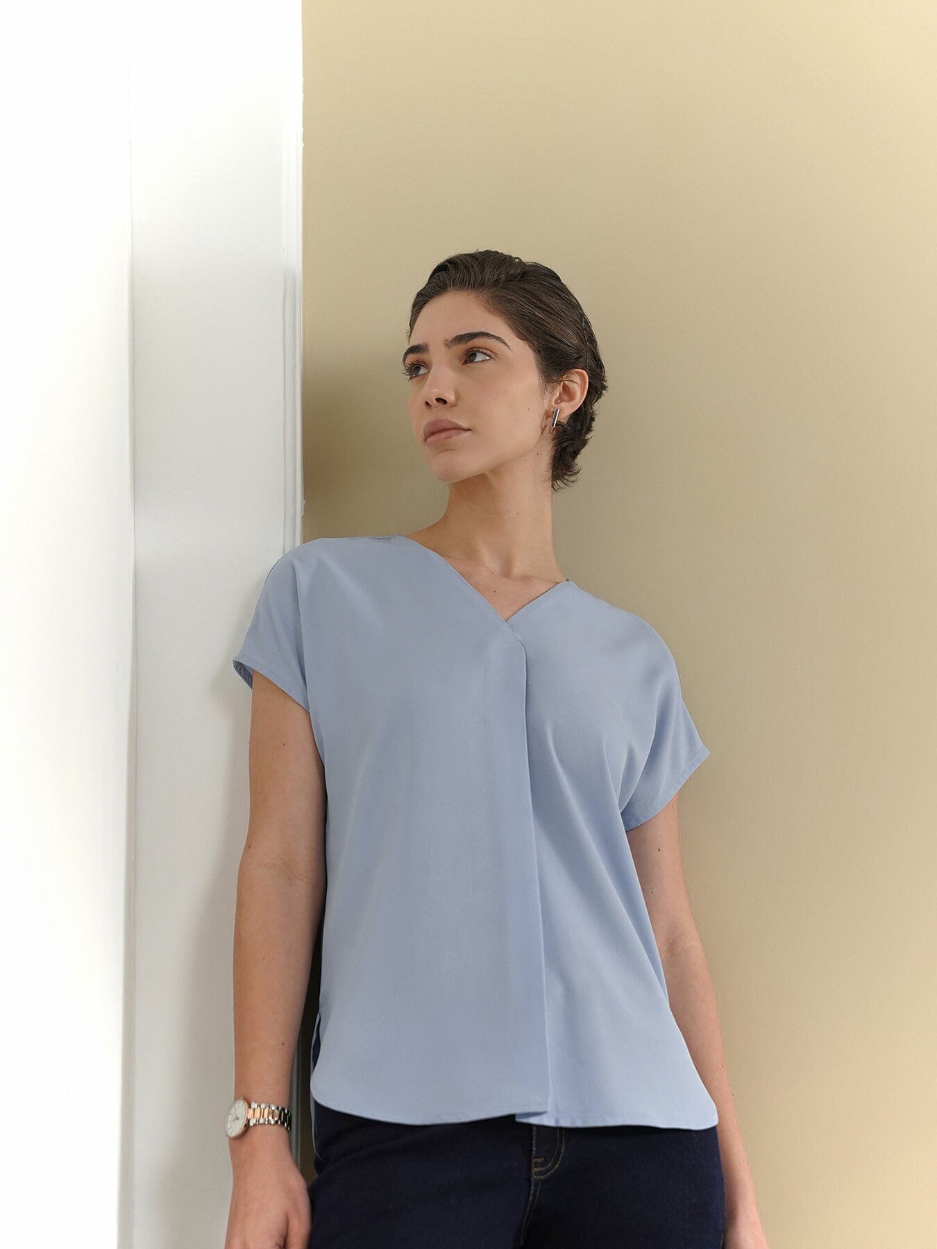 V-Neck Top - Light Blue