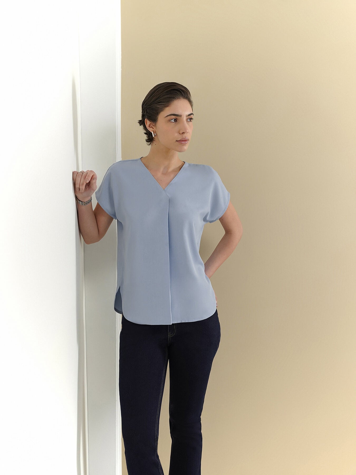 V-Neck Top - Light Blue