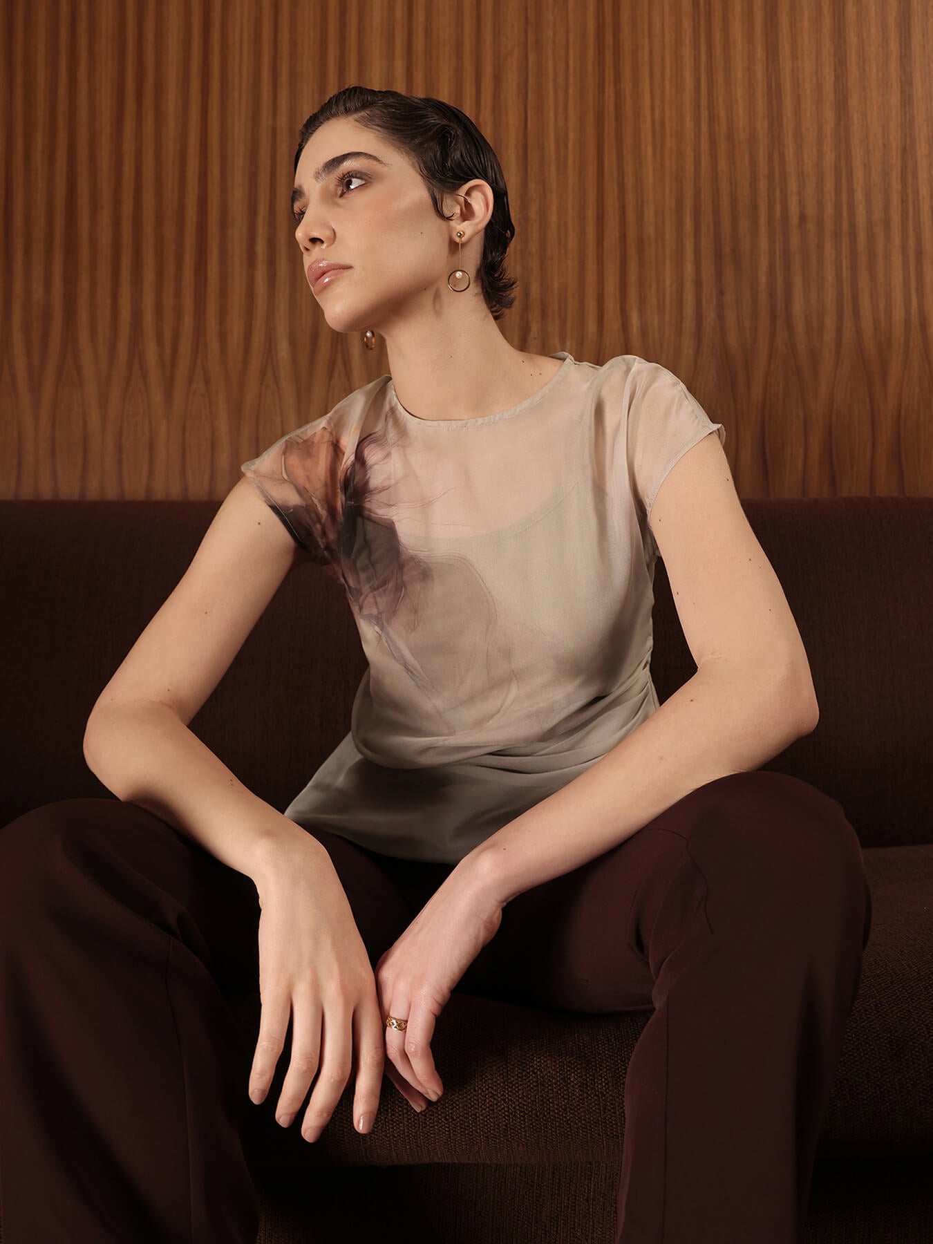 Organza Pleated Top - Beige