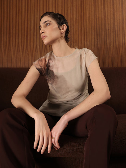 Organza Pleated Top - Beige