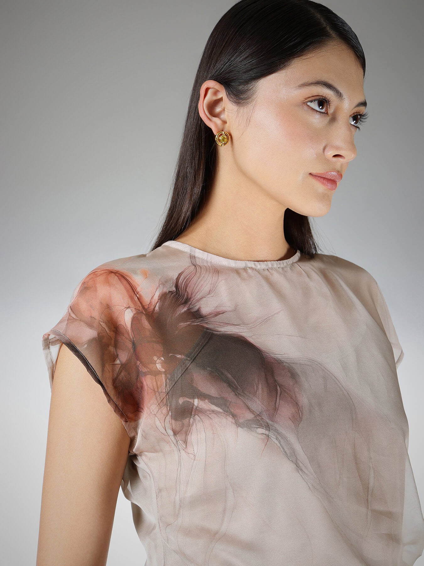 Organza Pleated Top - Beige