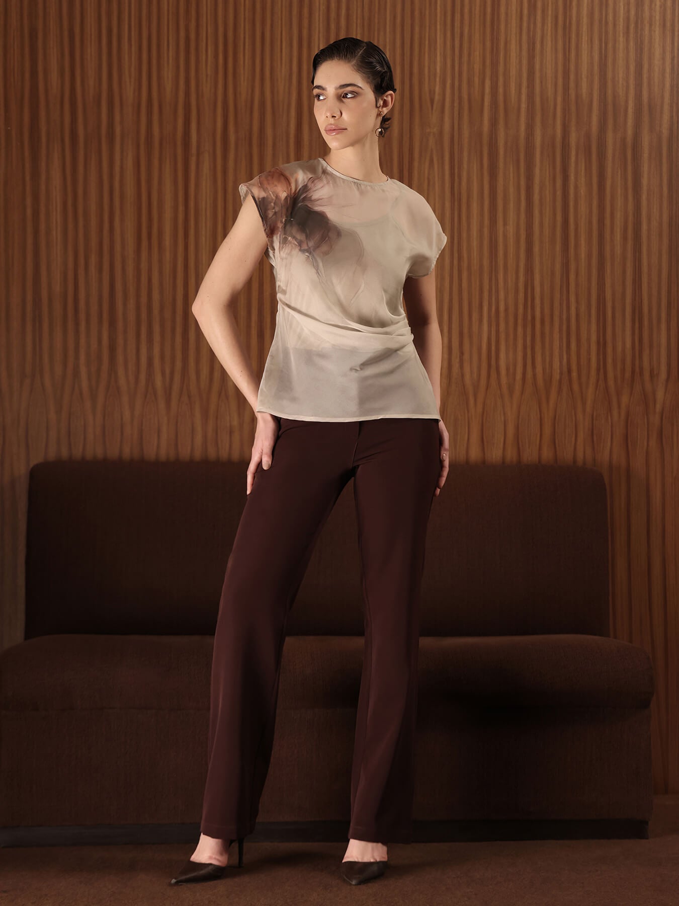 Organza Pleated Top - Beige