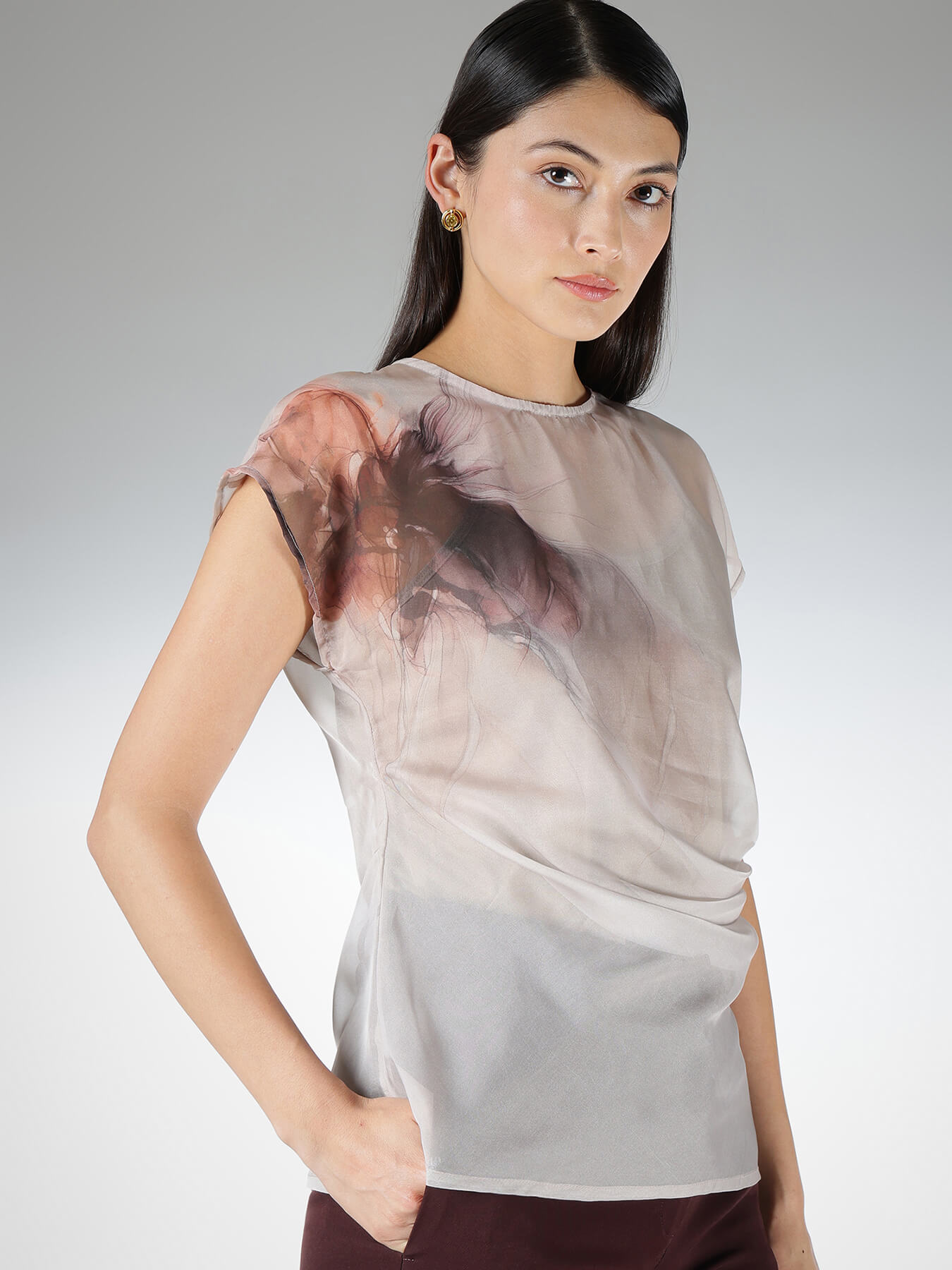 Organza Pleated Top - Beige