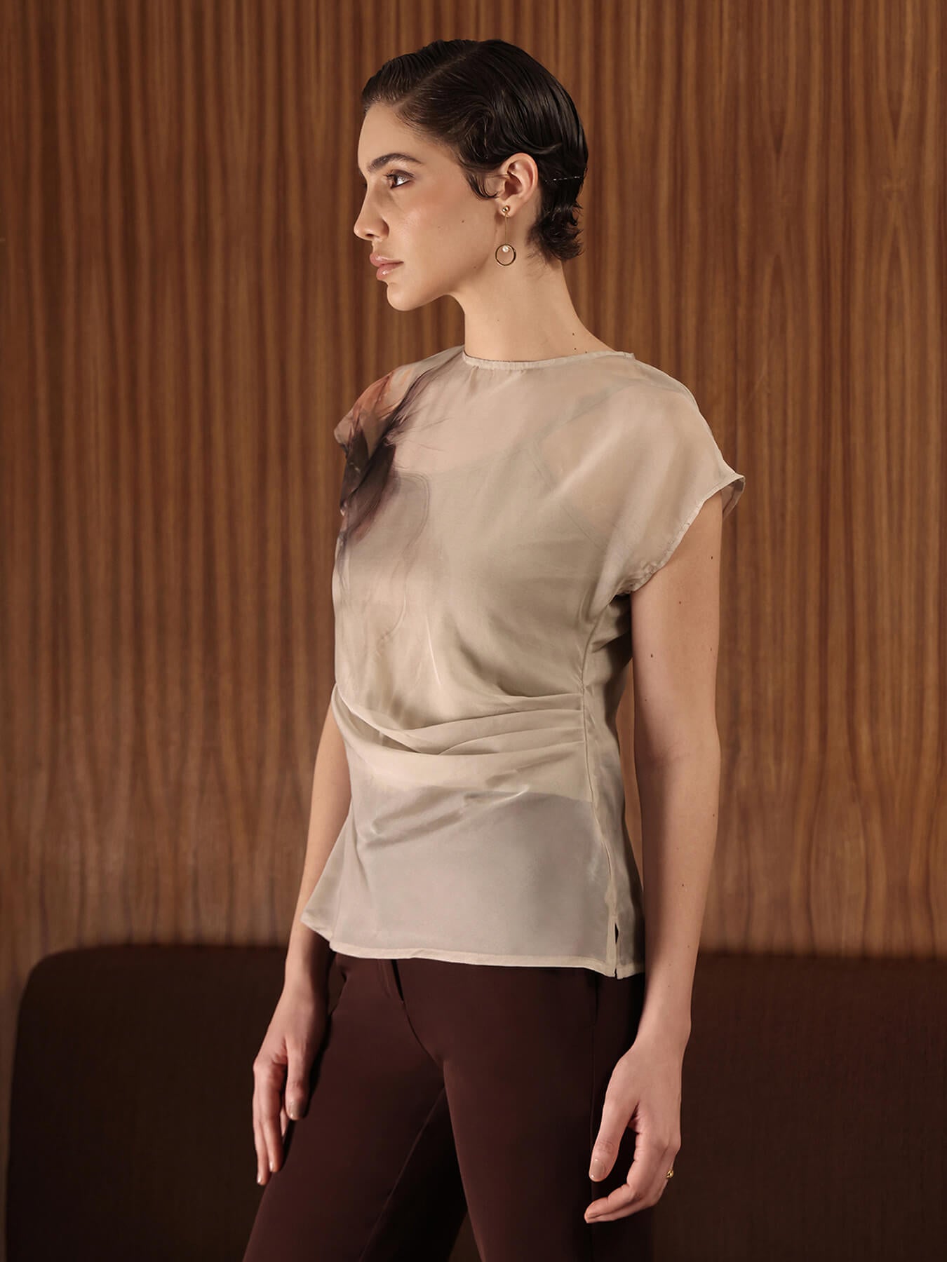 Organza Pleated Top - Beige