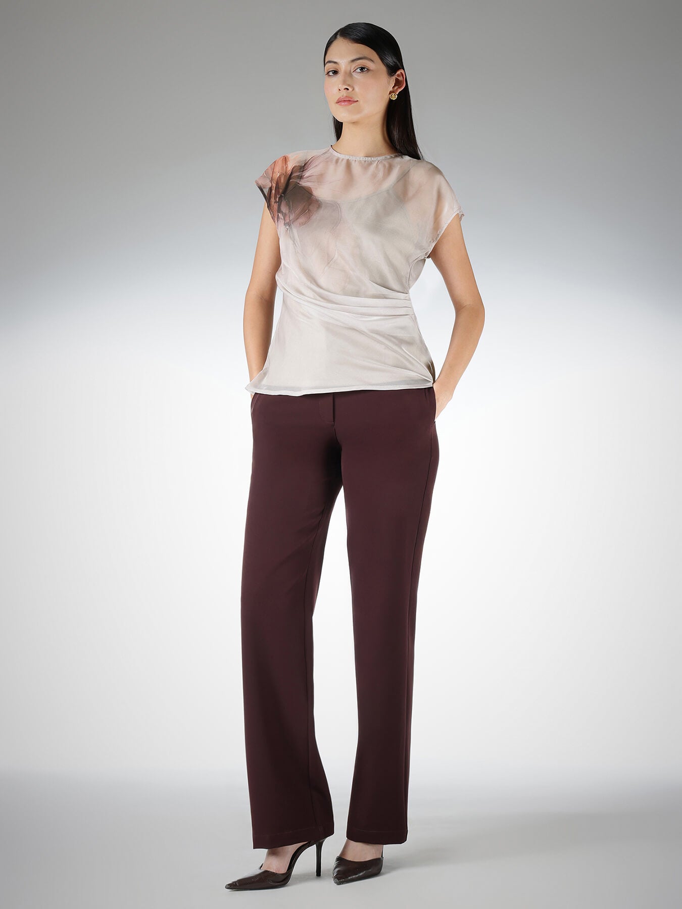 Organza Pleated Top - Beige