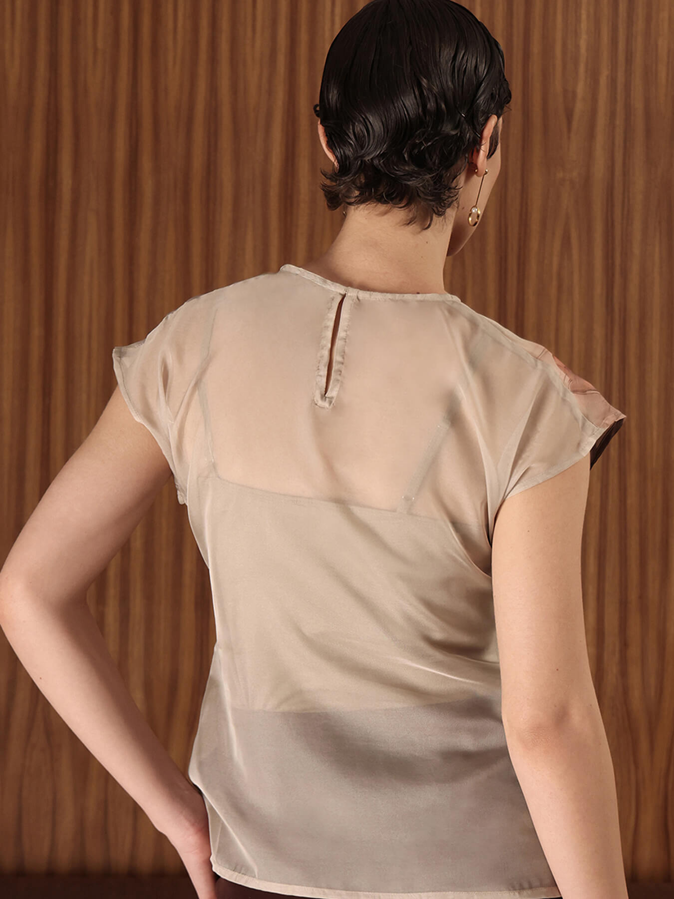 Organza Pleated Top - Beige
