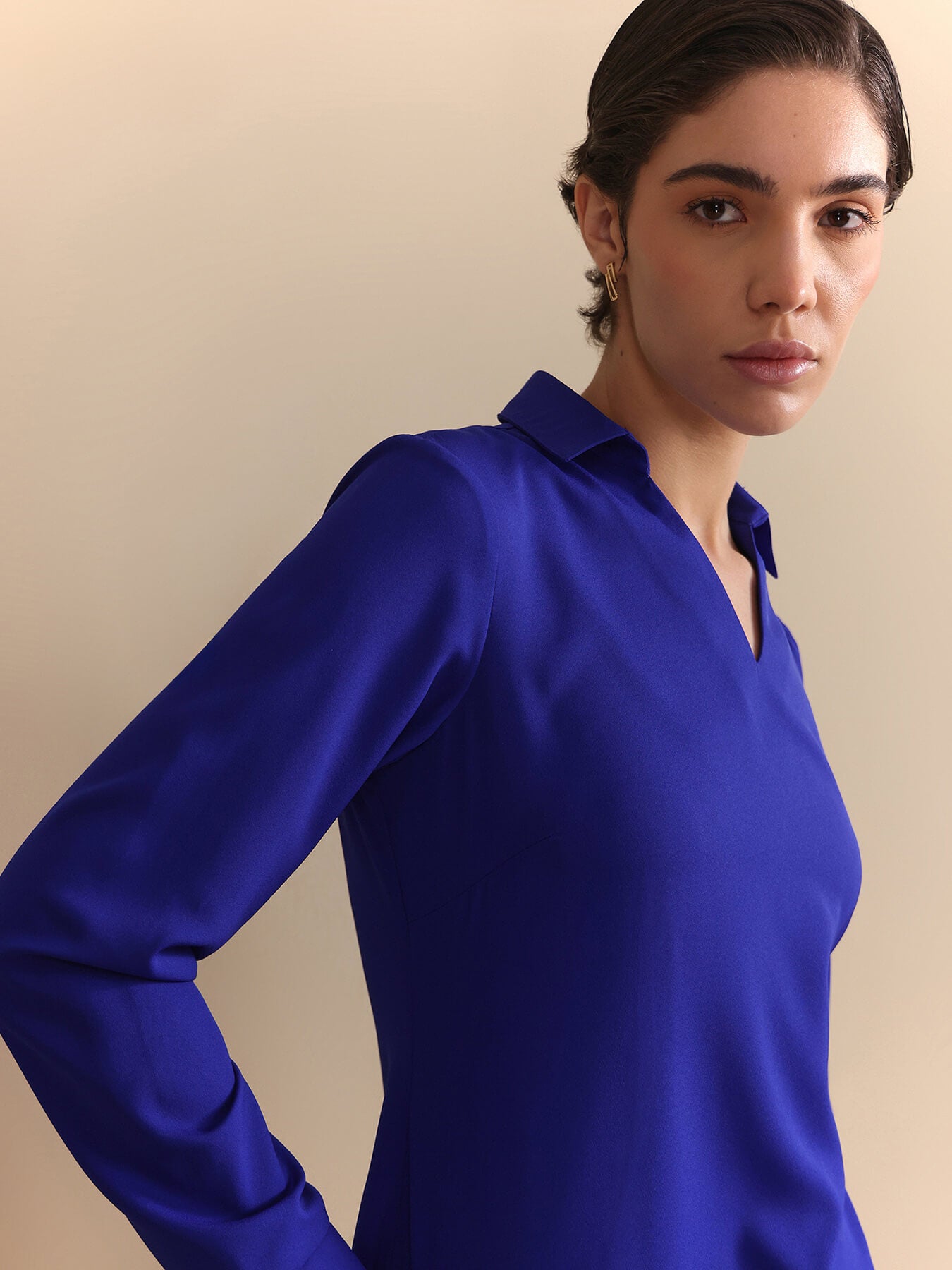 Collared V-Neck Top - Royal Blue