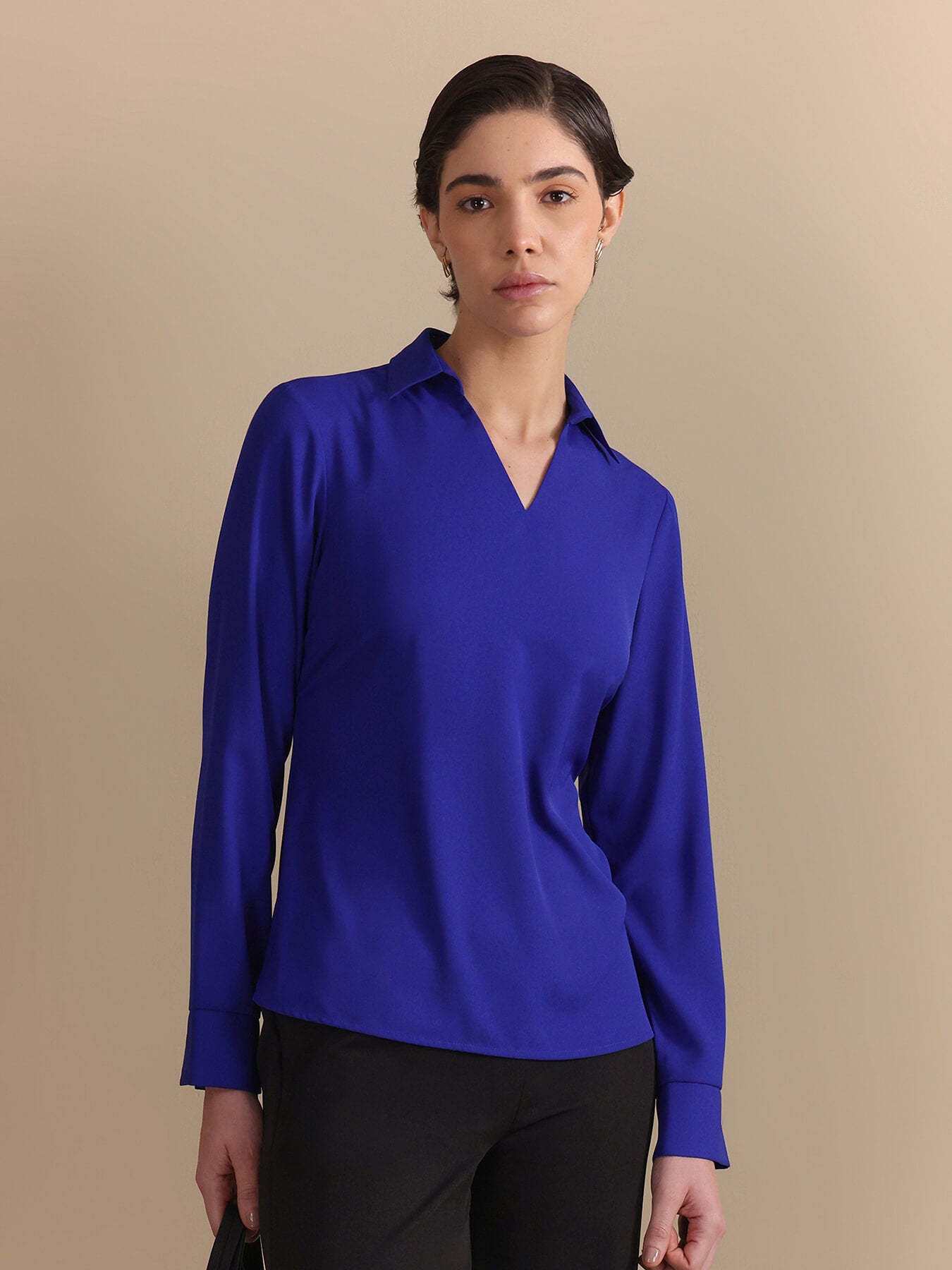 Collared V-Neck Top - Royal Blue