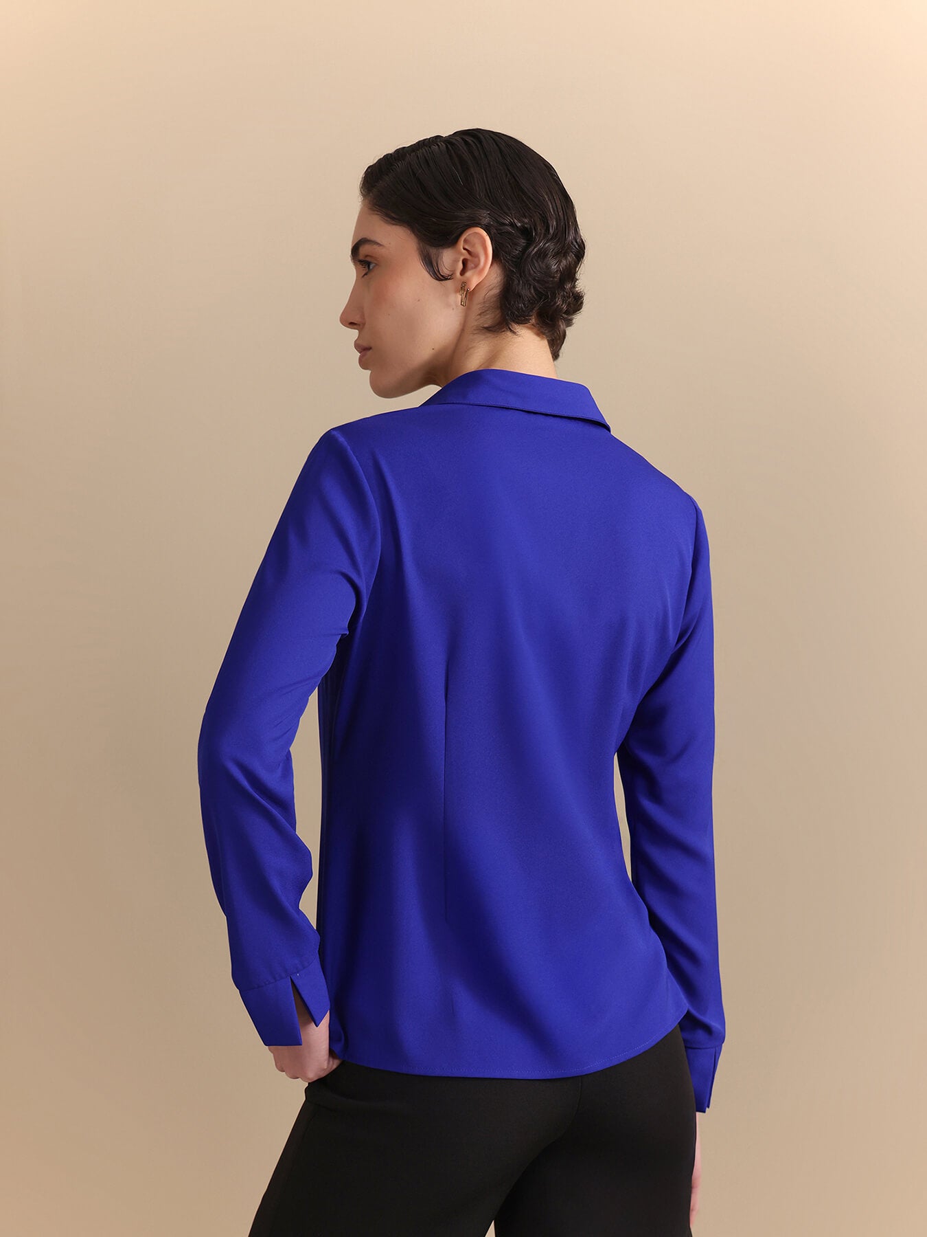 Collared V-Neck Top - Royal Blue