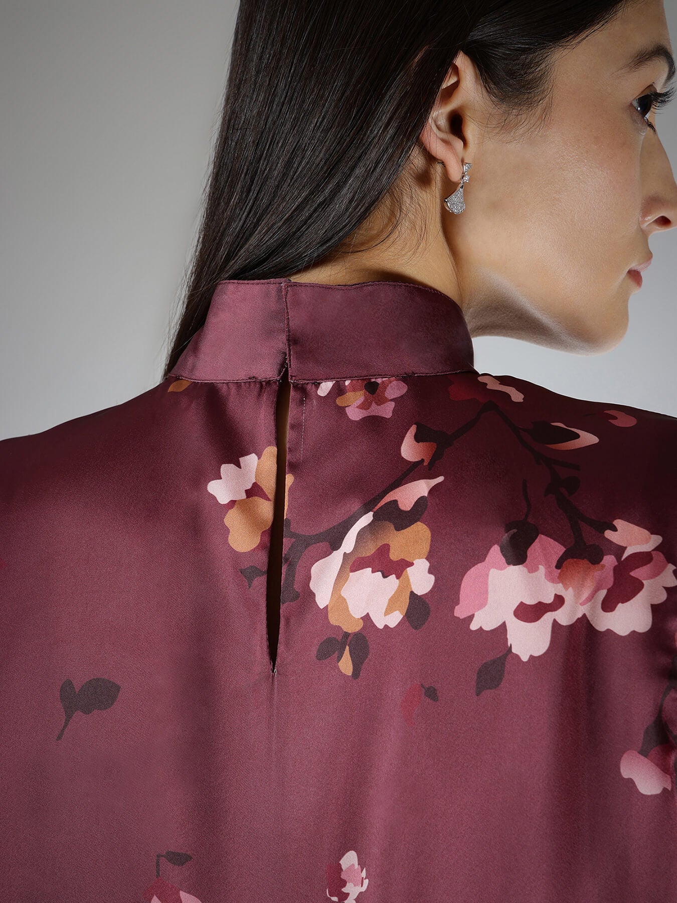 Satin Floral Top - Wine