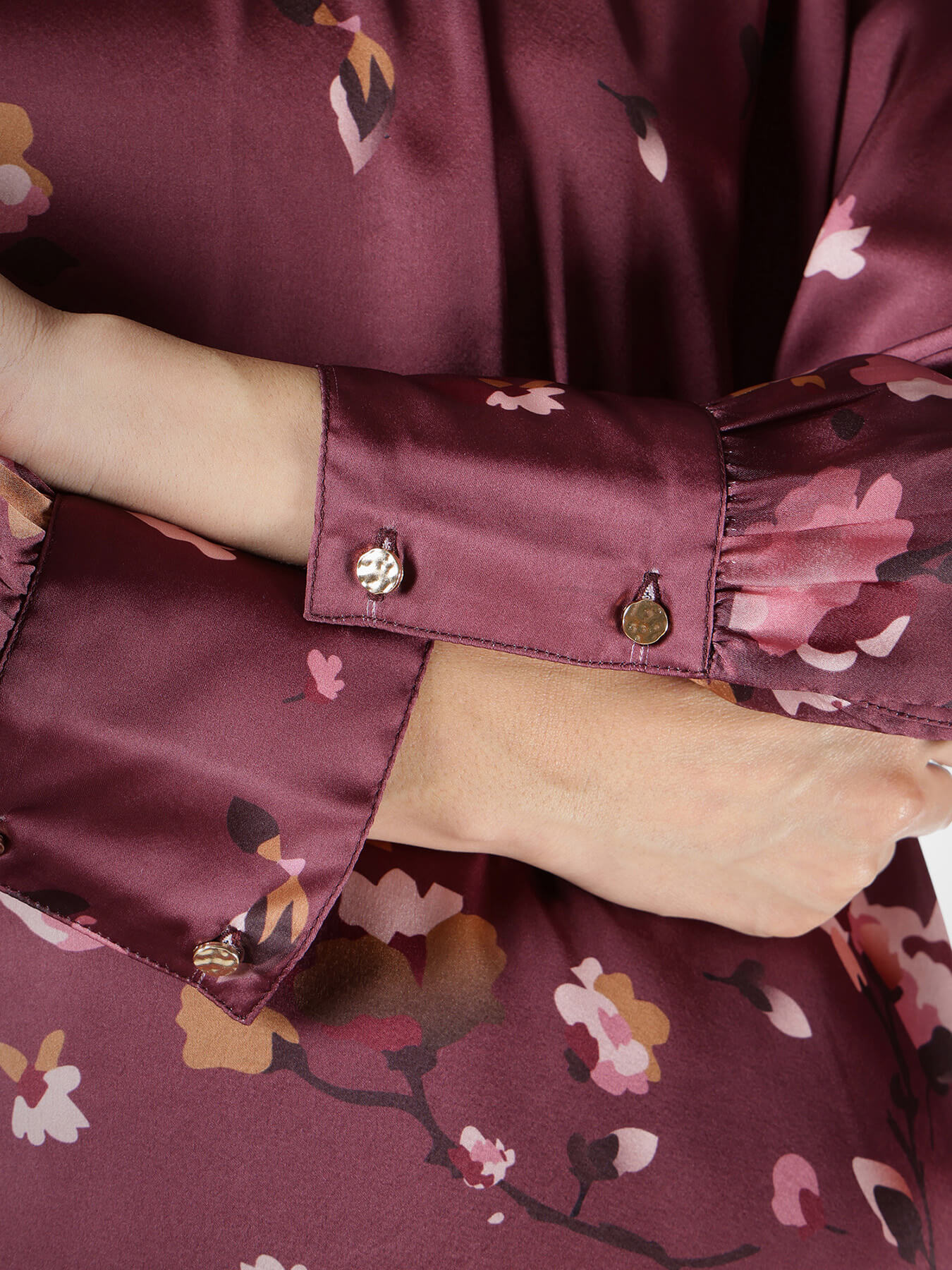 Satin Floral Top - Wine