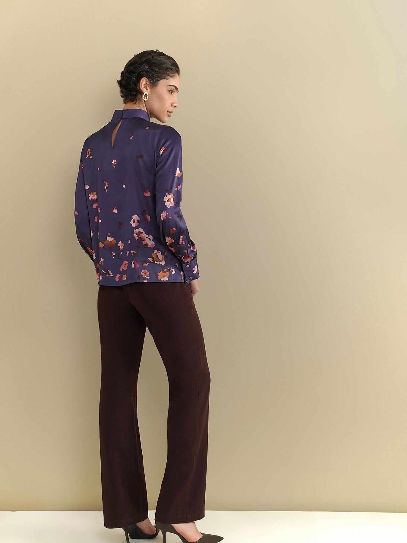 Satin Floral Top - Navy