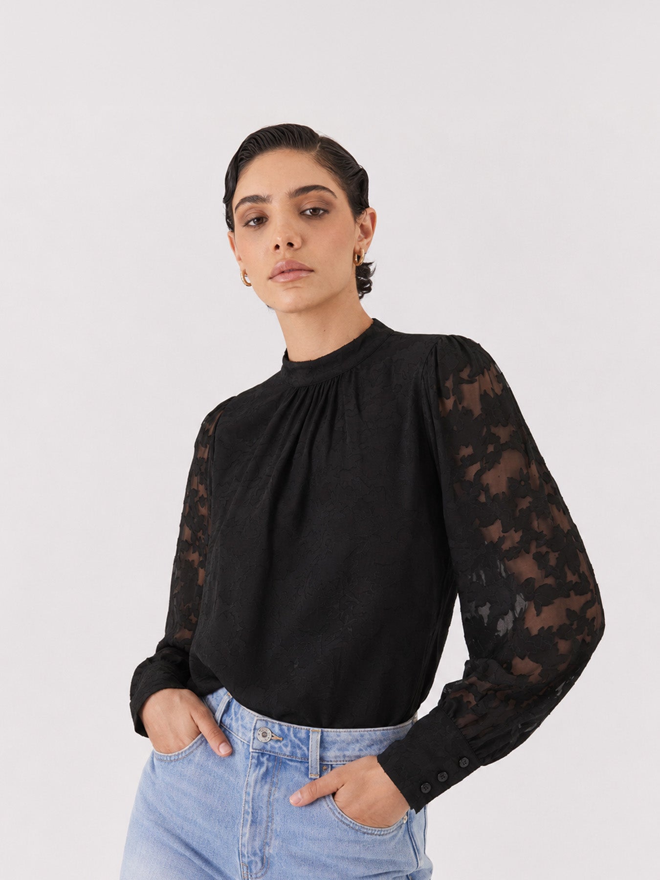 Georgette Floral Top - Black