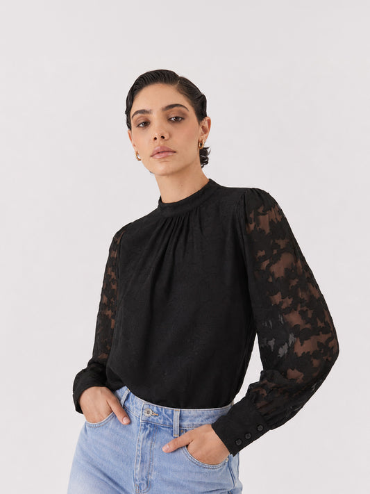 Georgette Floral Top - Black