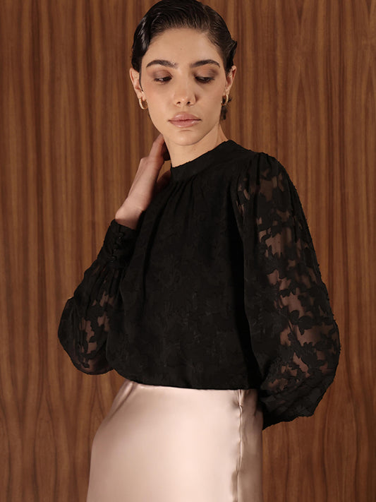 Georgette Floral Top - Black