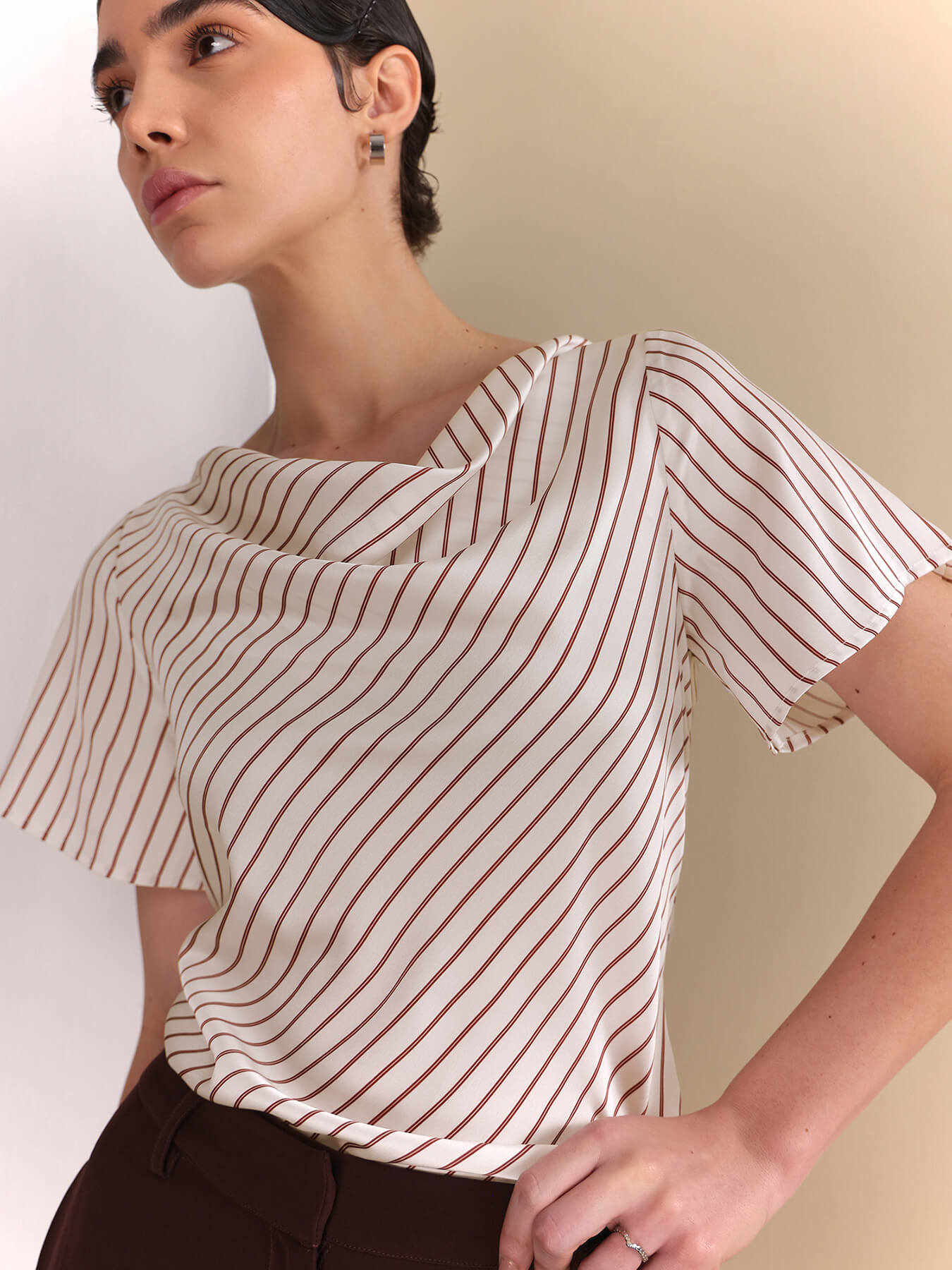 Satin Cowl Neck Top - White