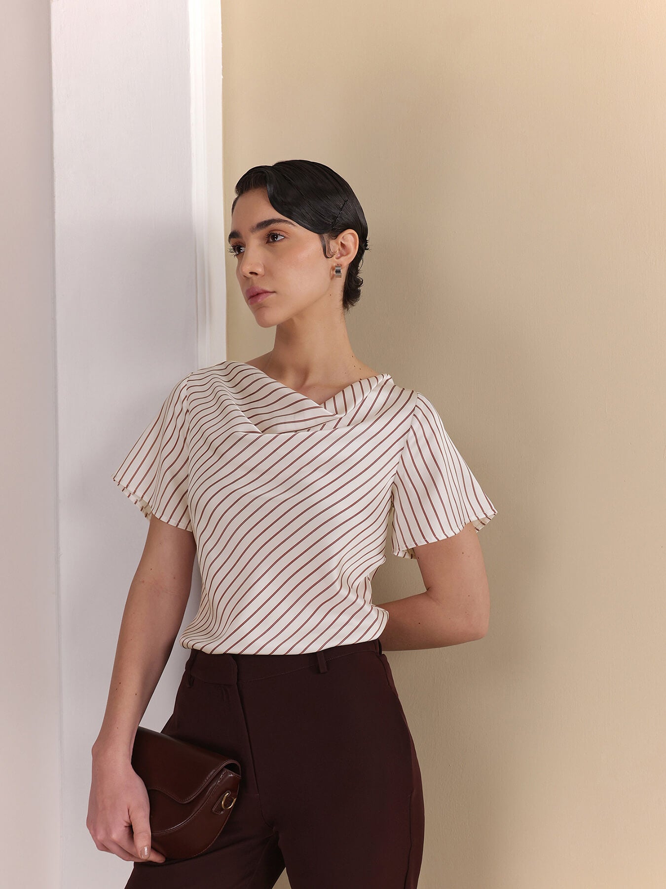 Satin Cowl Neck Top - White