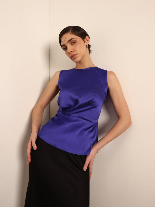 Satin Pleated Top - Blue