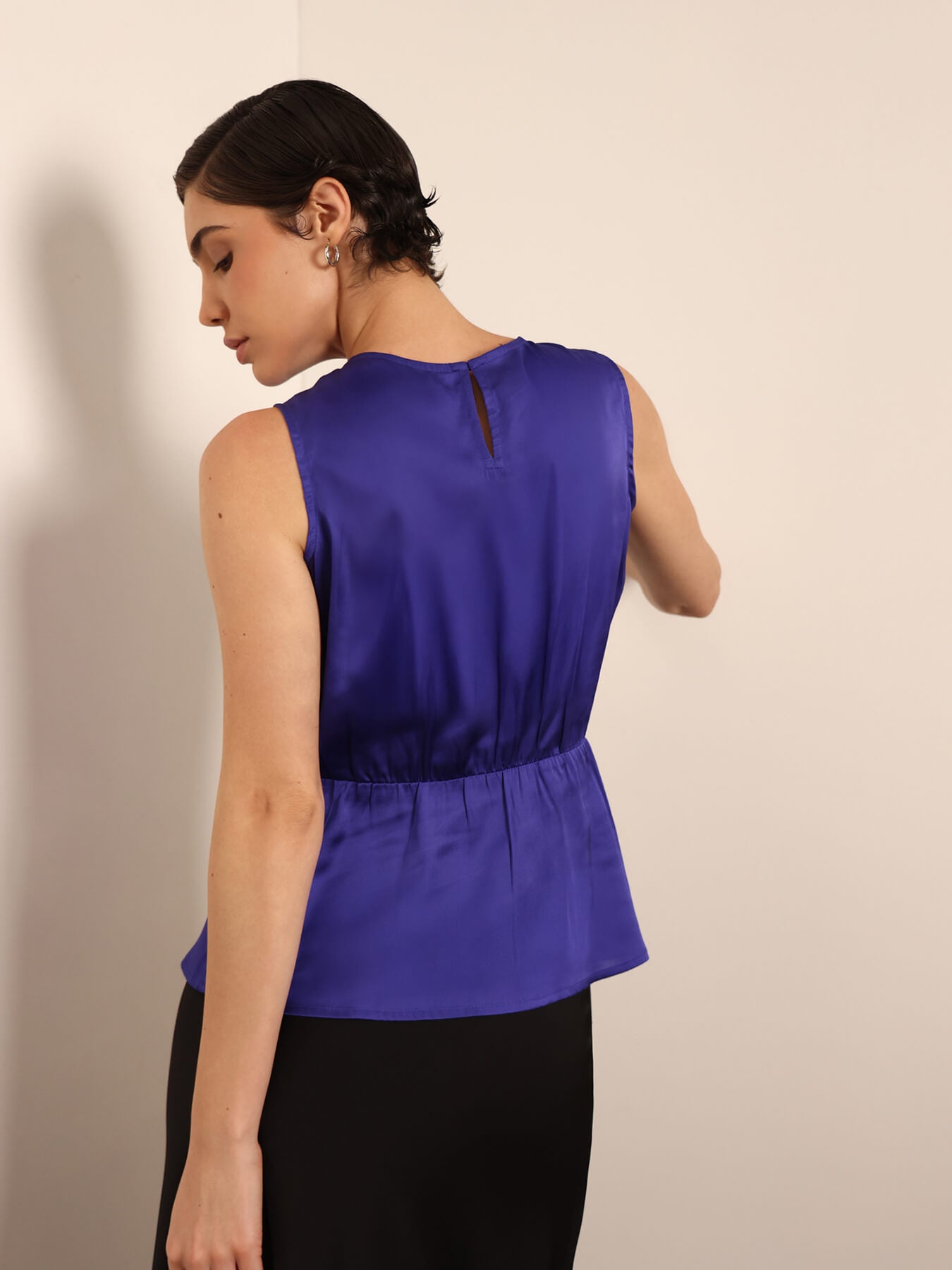 Satin Pleated Top - Blue
