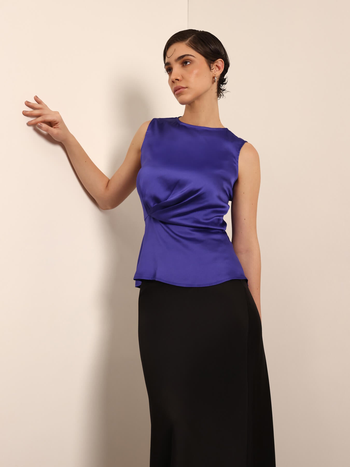 Satin Pleated Top - Blue