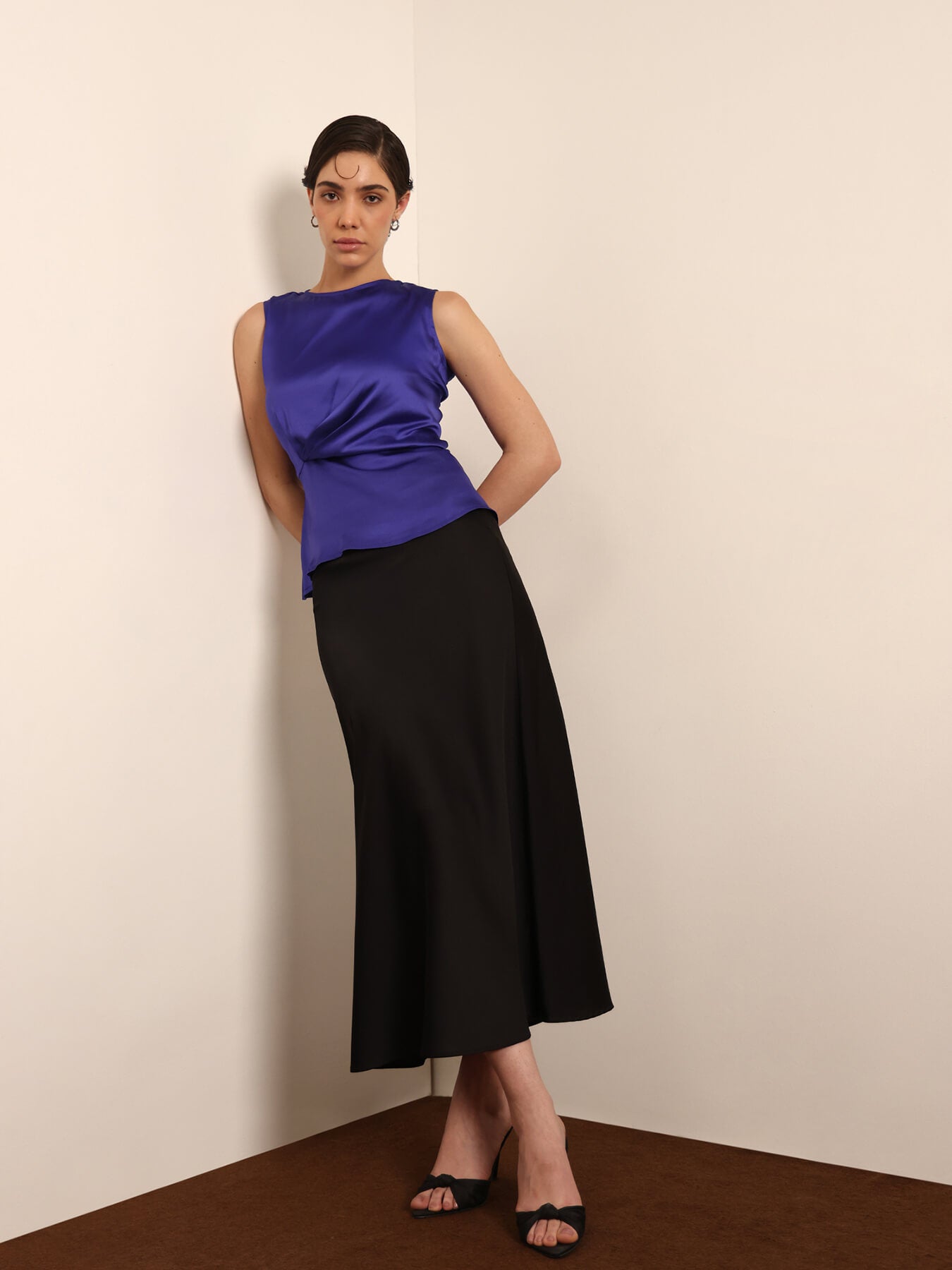 Satin Pleated Top - Blue