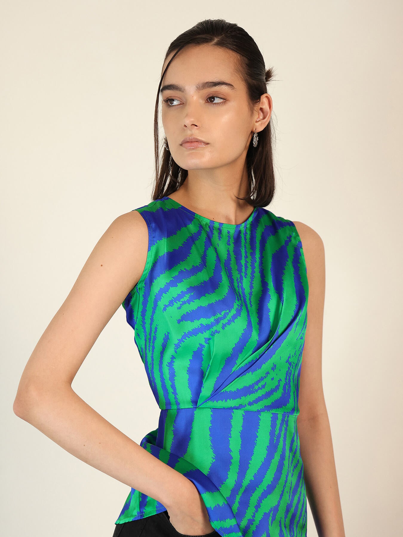 Satin Peplum Top - Blue