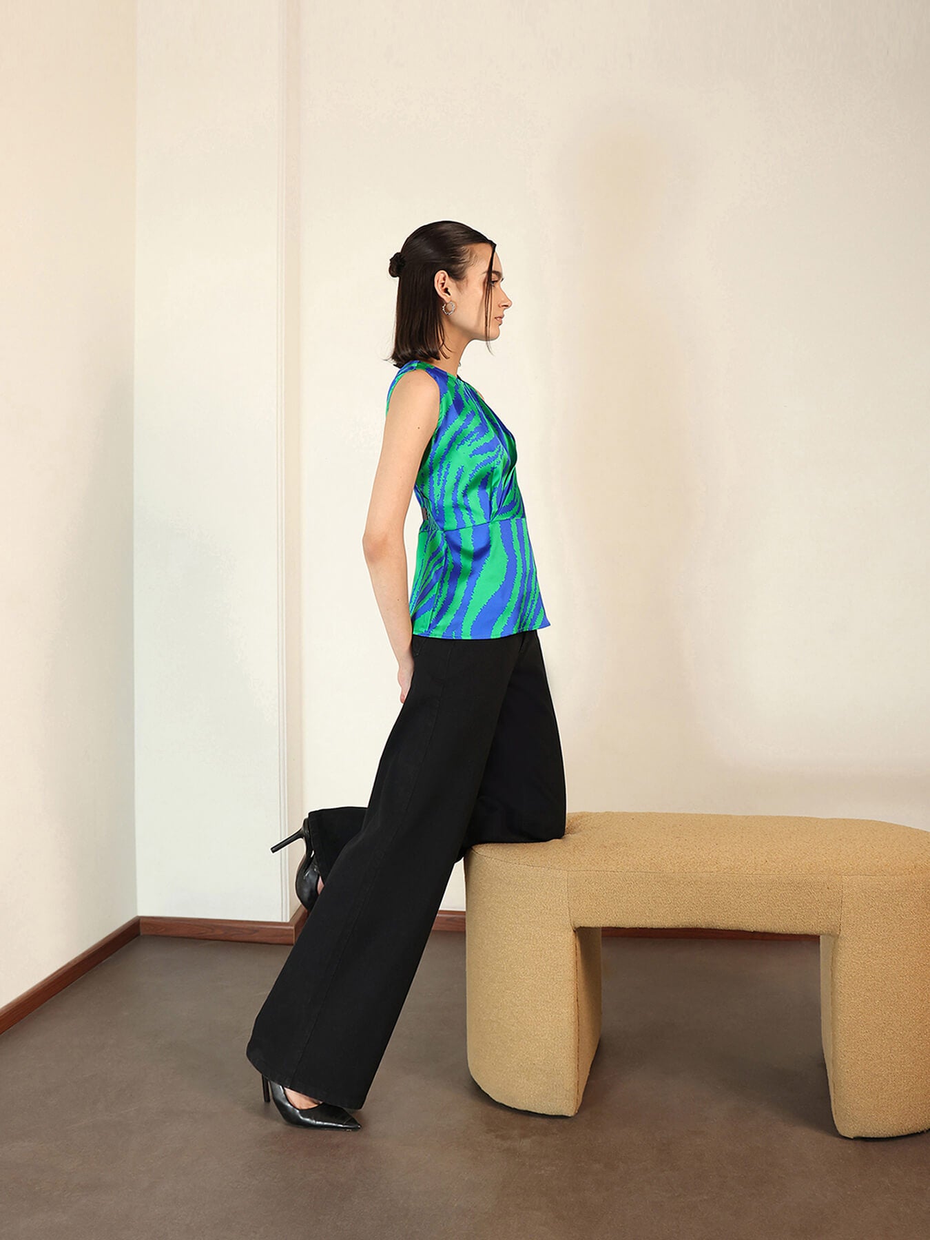 Satin Peplum Top - Blue