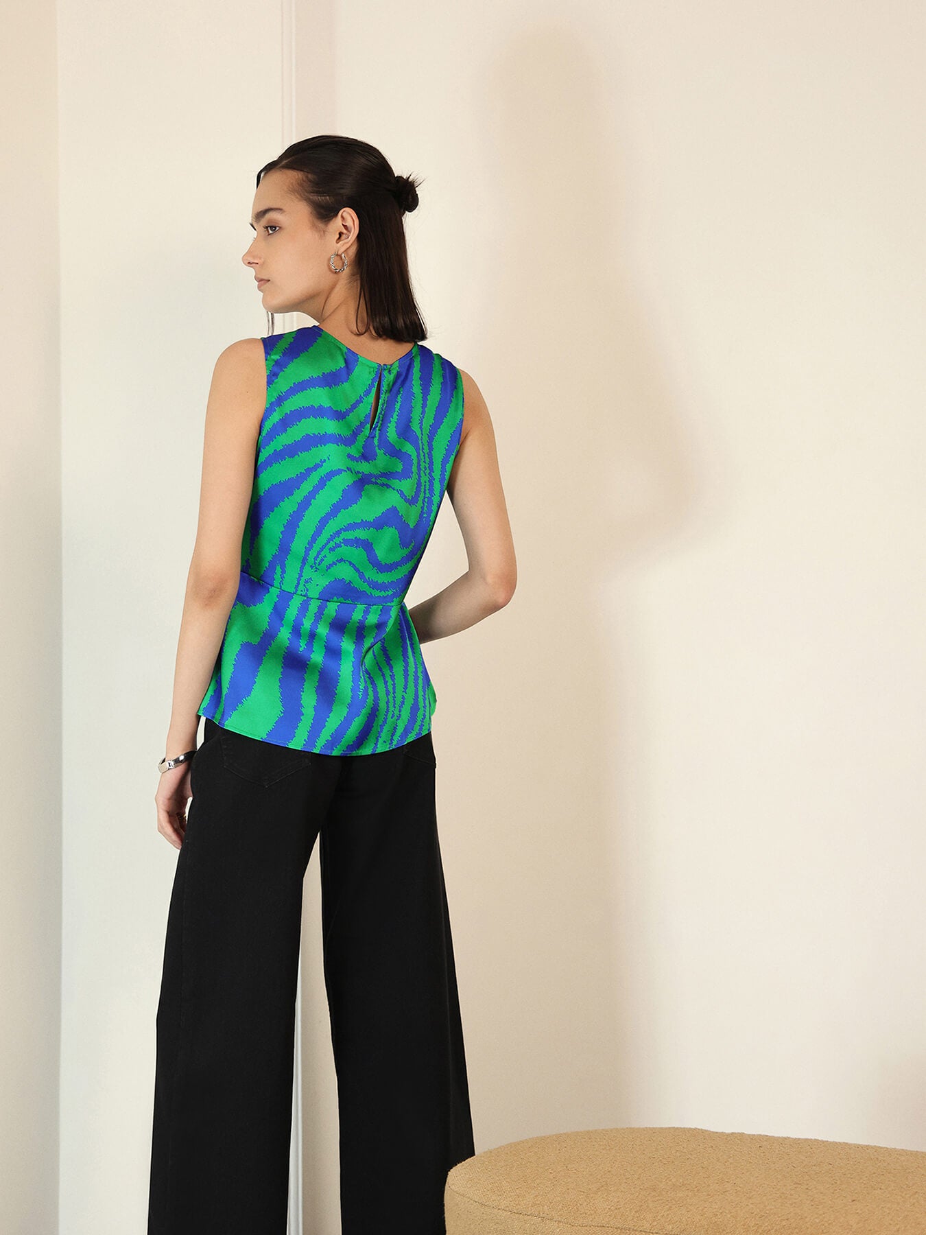Satin Peplum Top - Blue