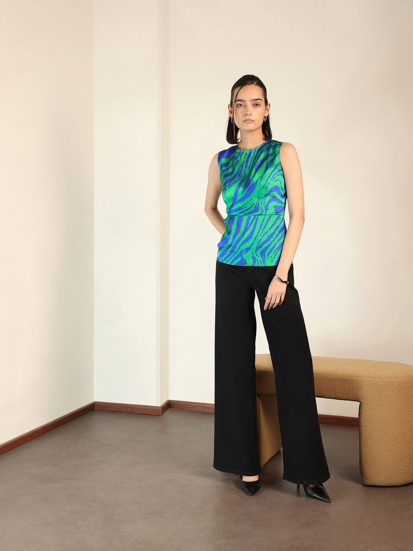 Satin Peplum Top - Blue