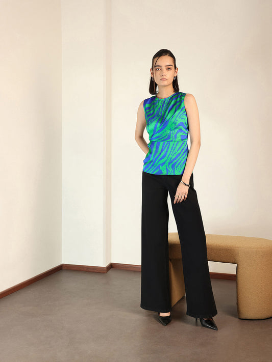 Satin Peplum Top - Blue