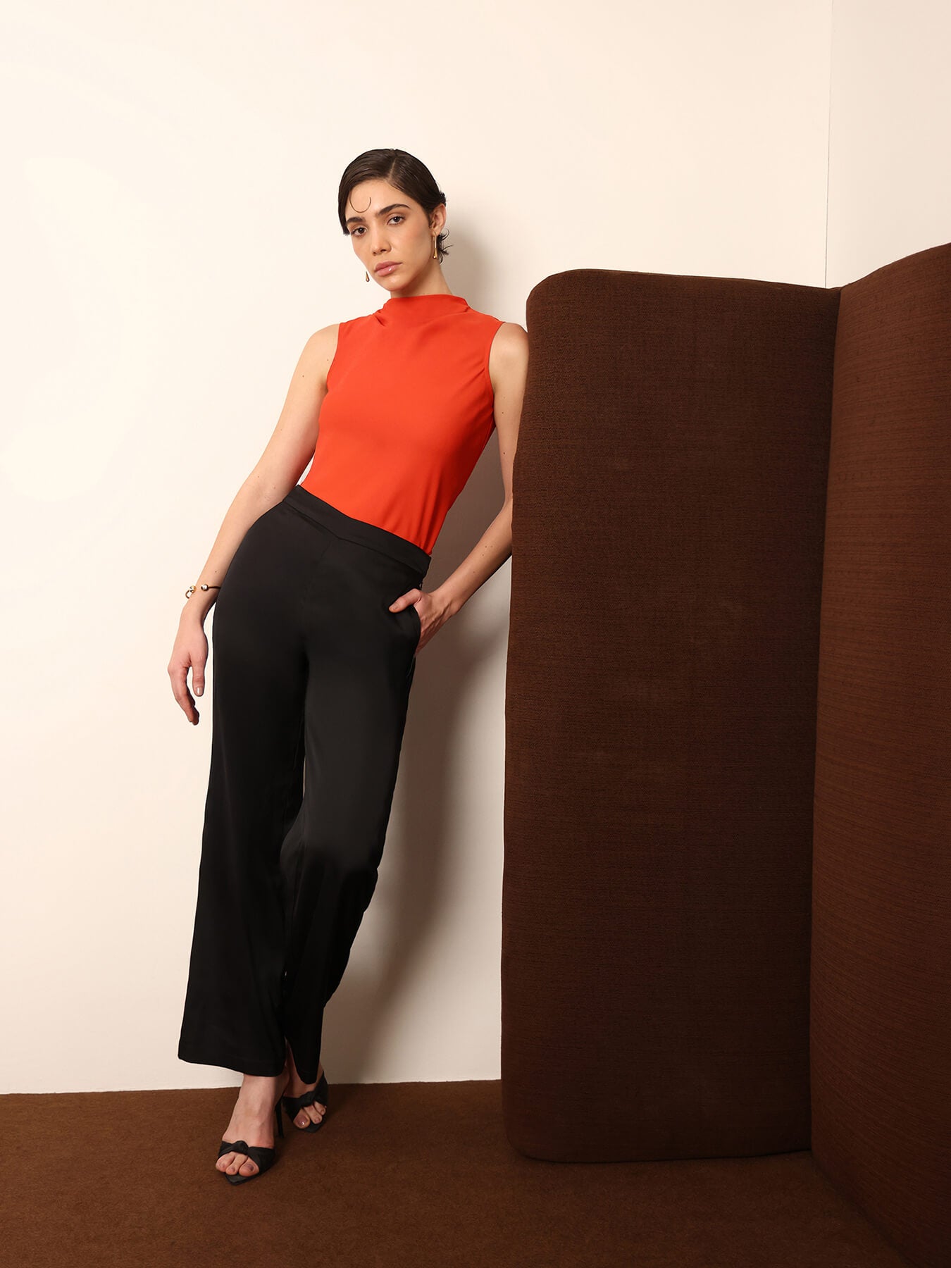 High Cowl Neck Top - Orange