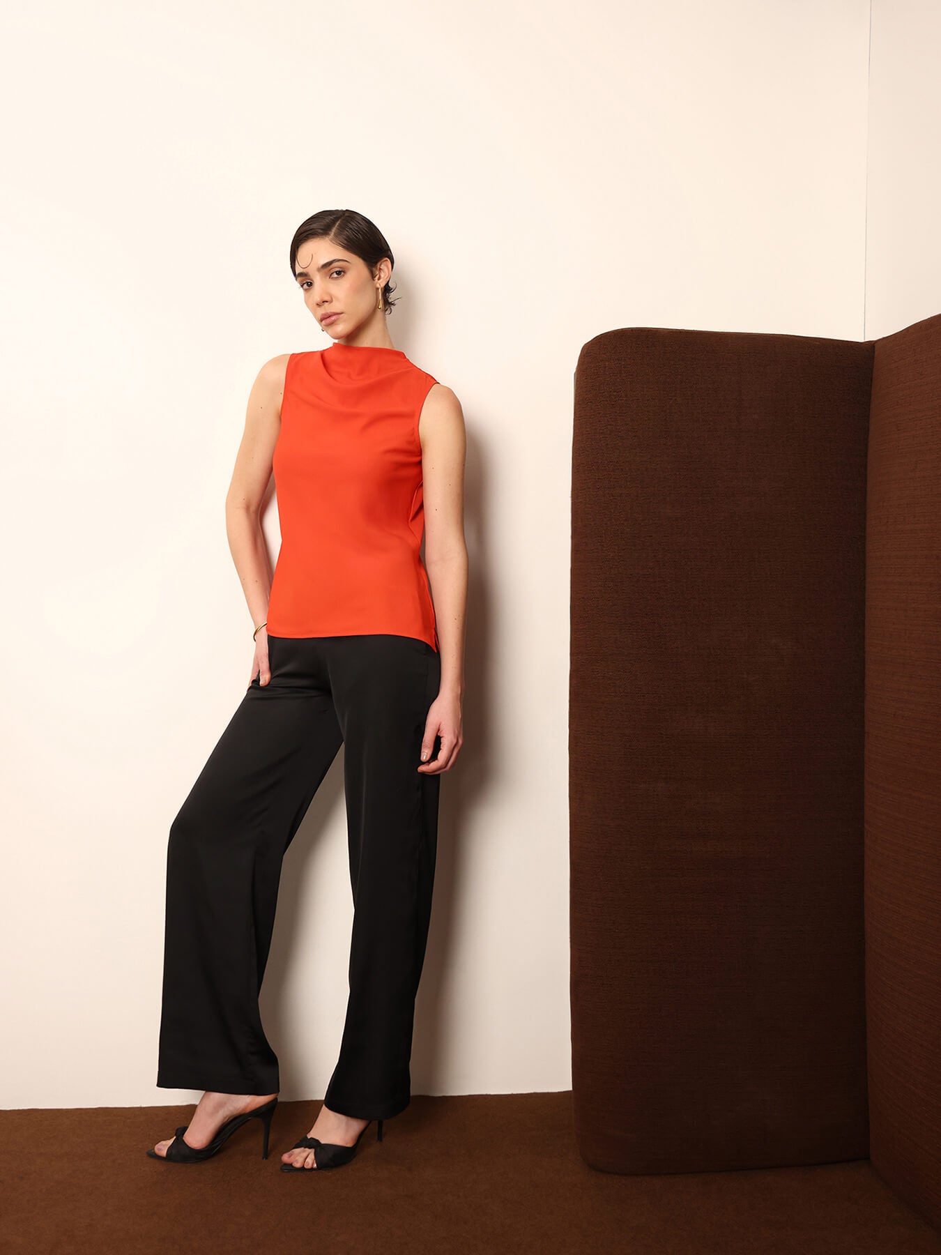 High Cowl Neck Top - Orange