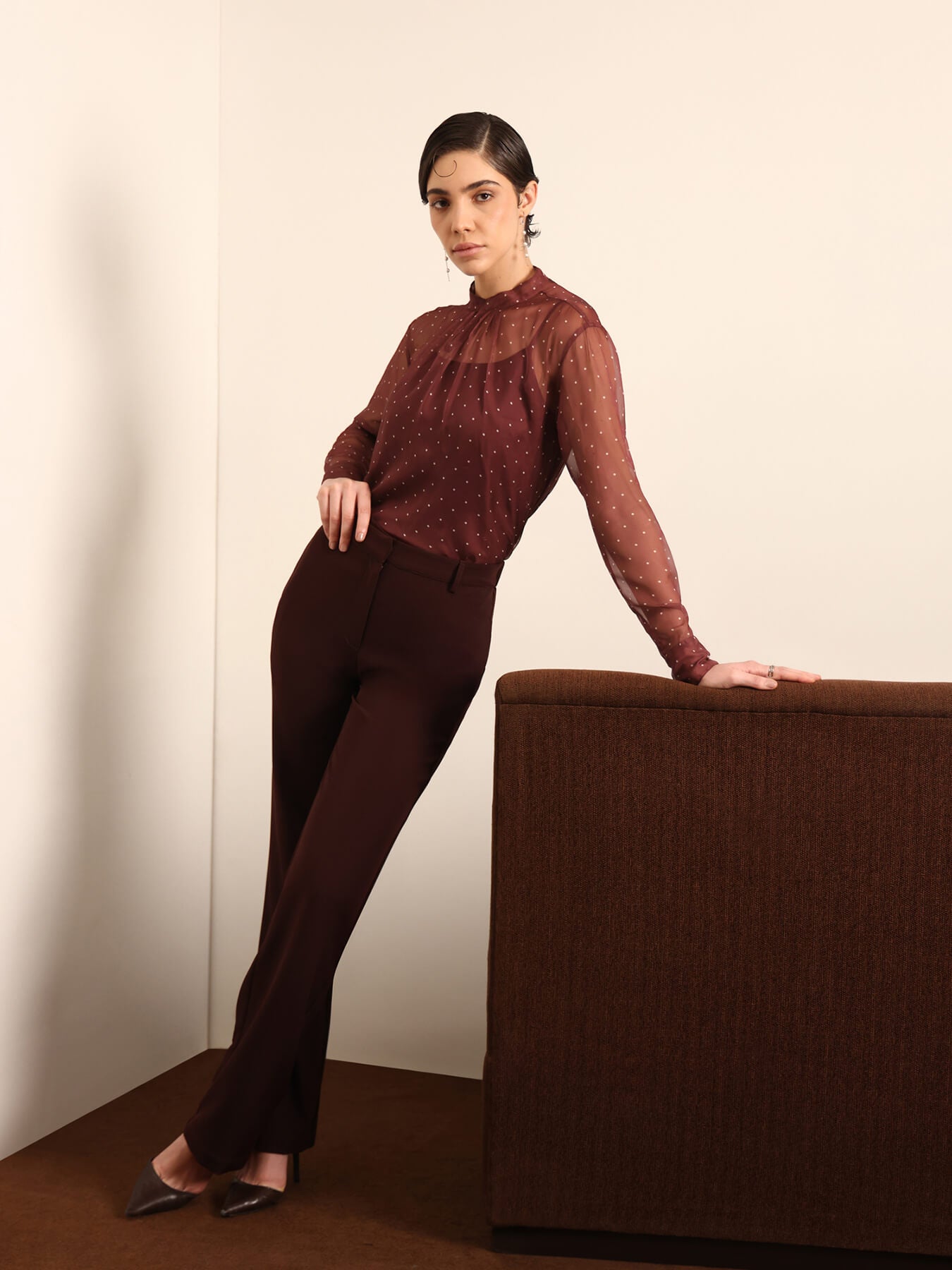 Organza Polka Dot Top - Wine