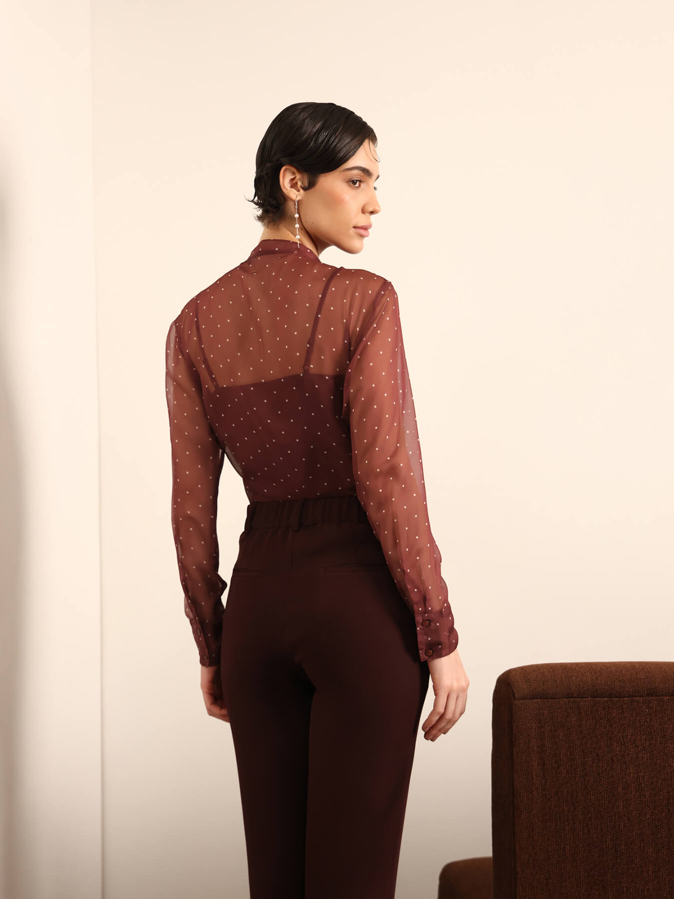Organza Polka Dot Top - Wine
