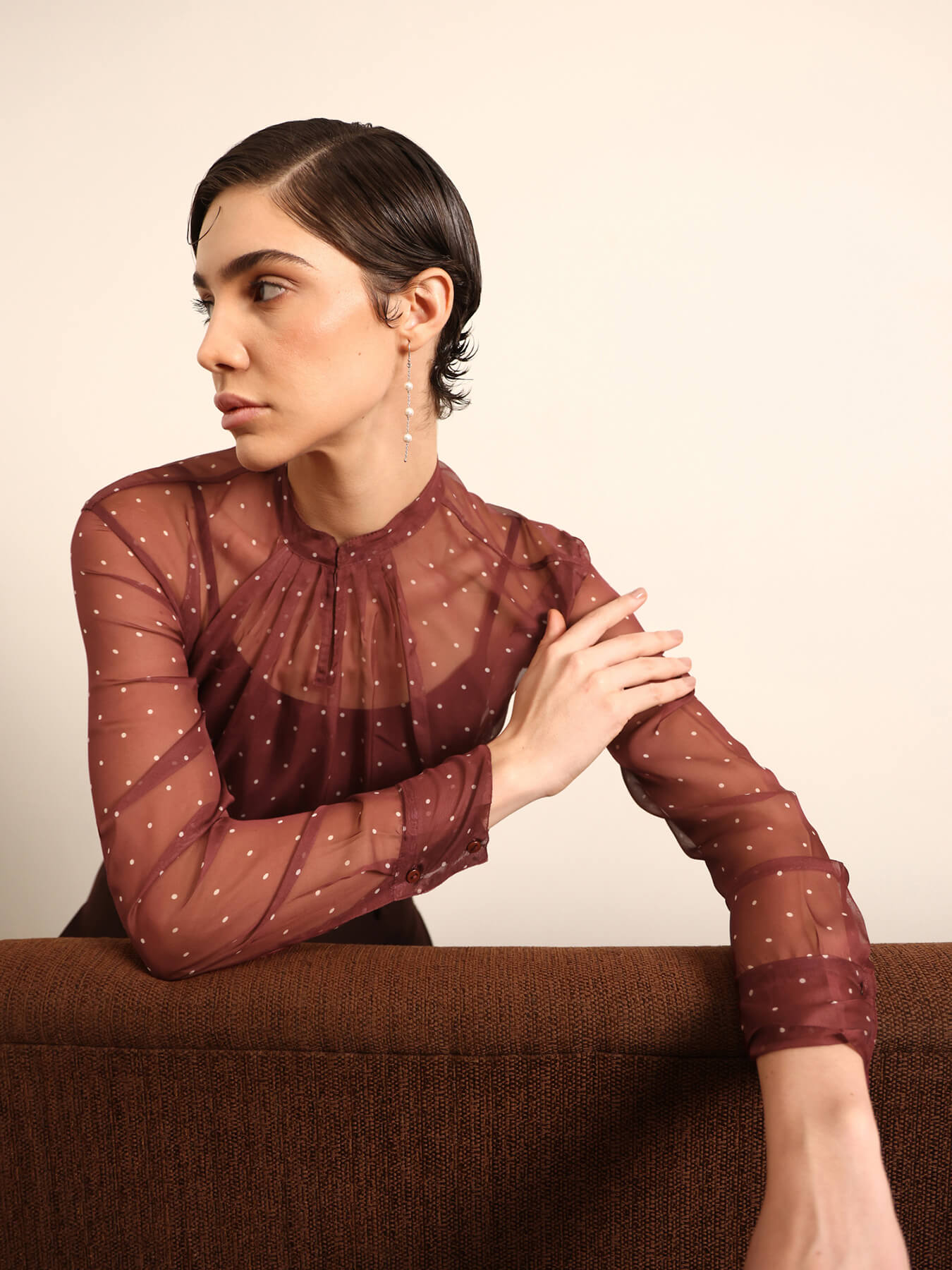 Organza Polka Dot Top - Wine