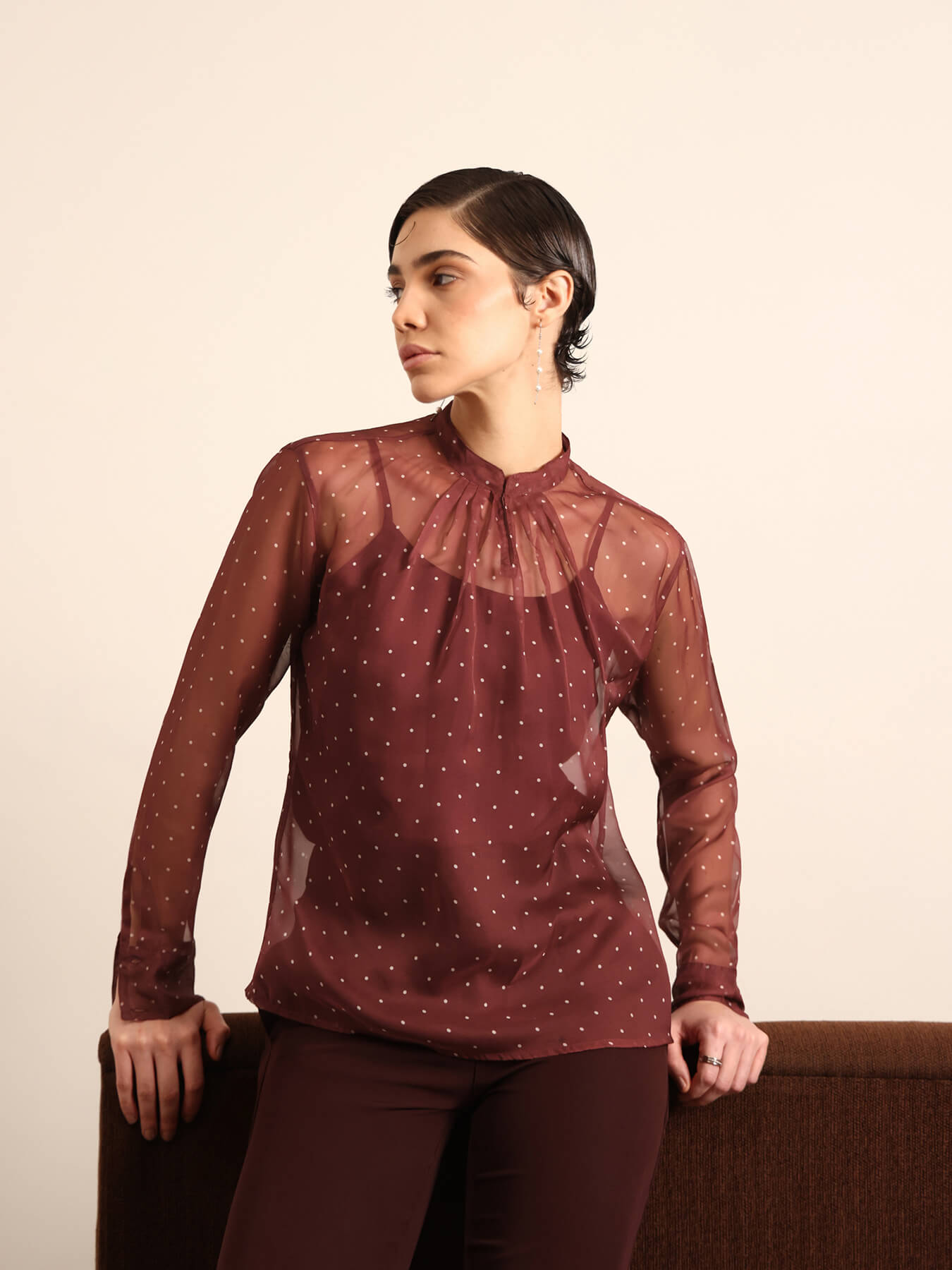 Organza Polka Dot Top - Wine