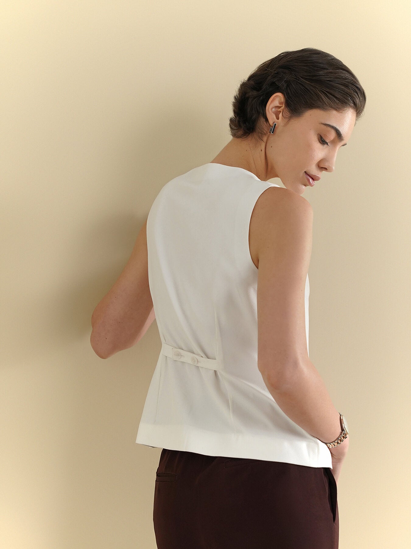 V-Neck Sleveless Waistcoat - White
