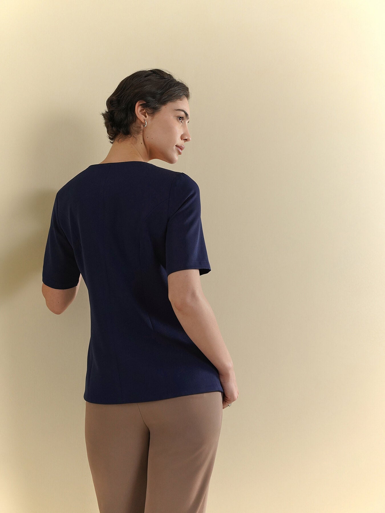 Square Neck Longline Top - Navy Blue