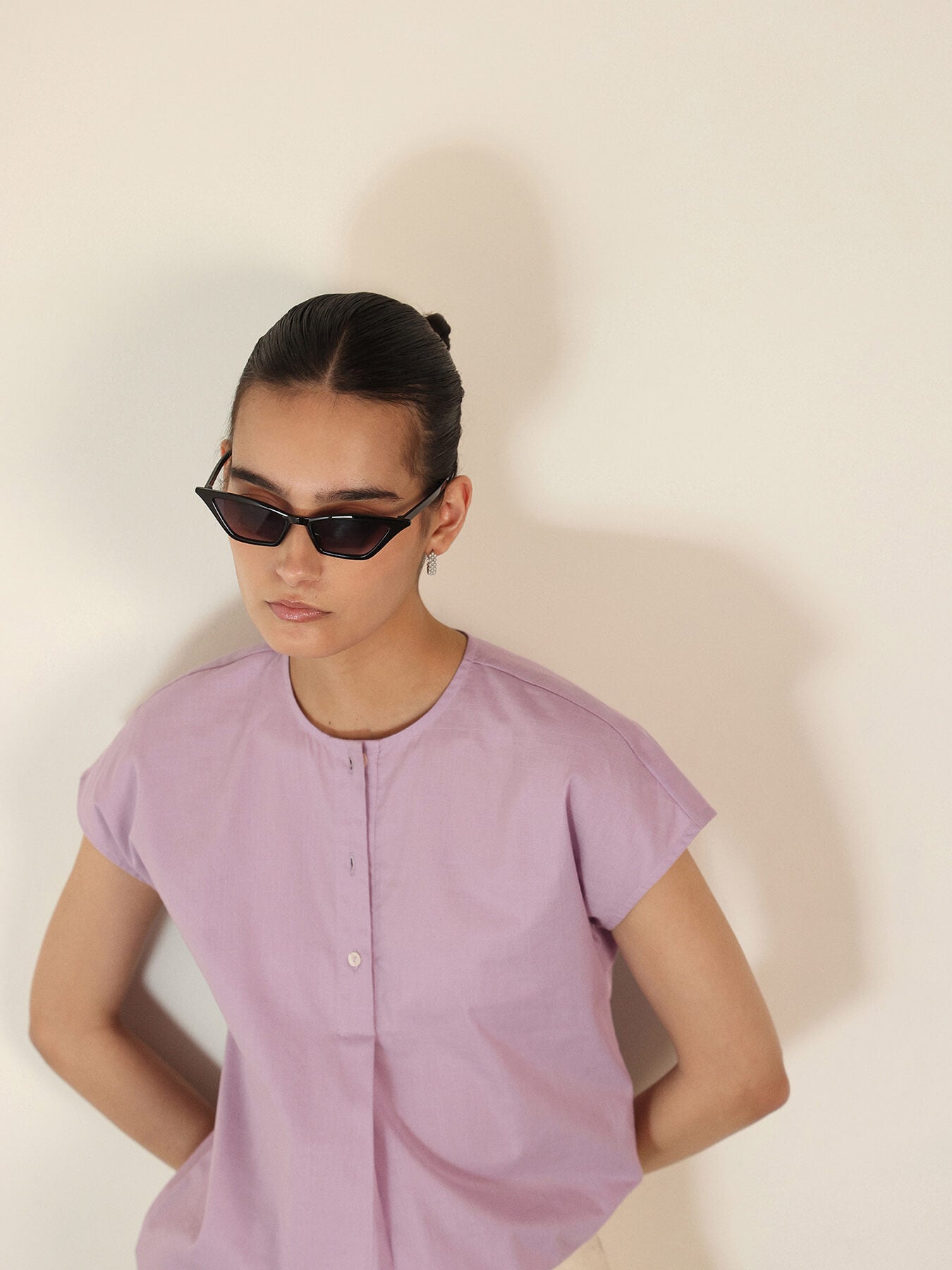 Pure Cotton Mandarin Collar Top - Lavender