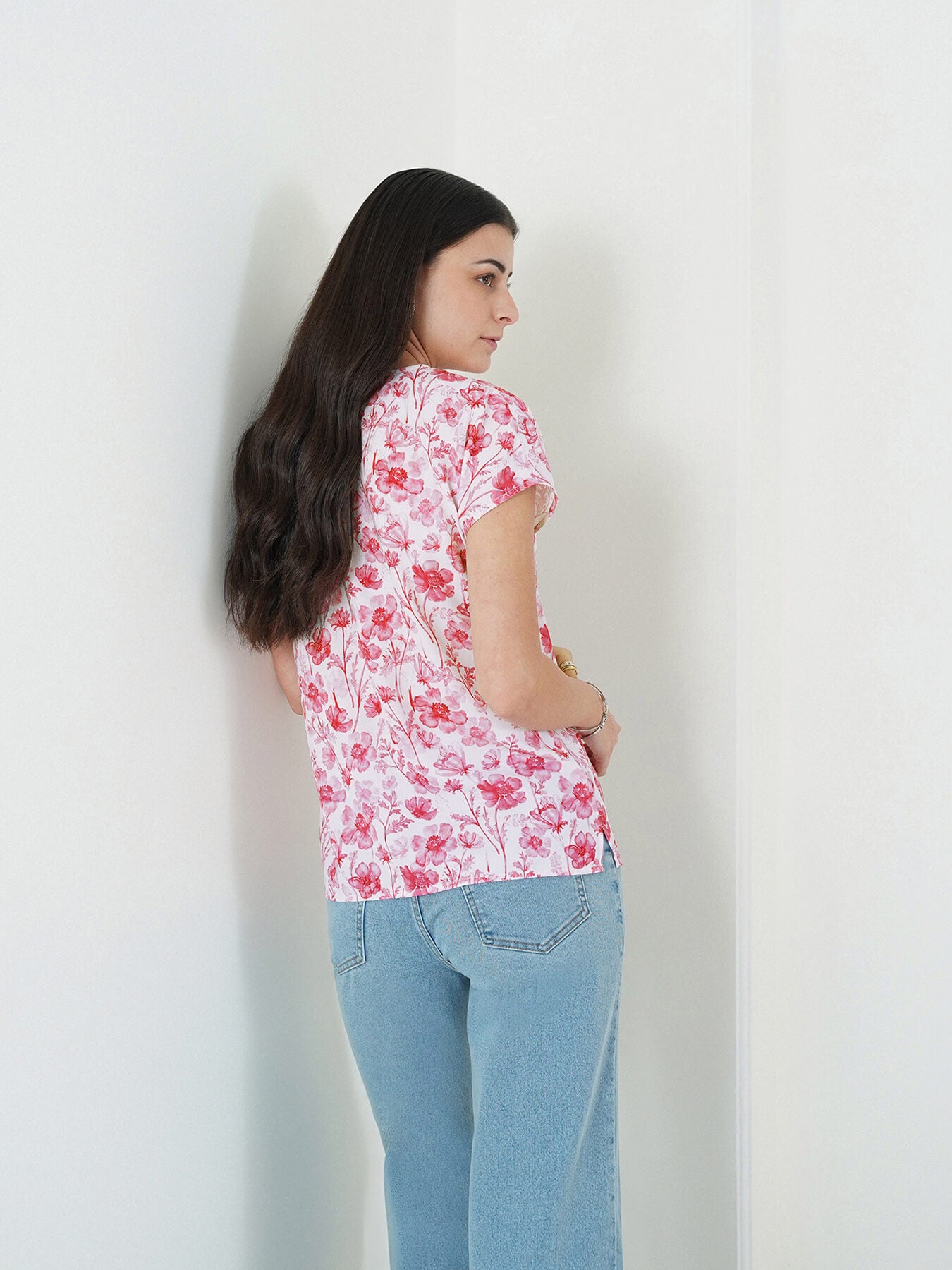 Floral Mandarin Collar Top - Off White