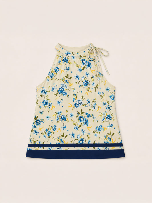 Viscose Floral Halter Neck Top - Off White