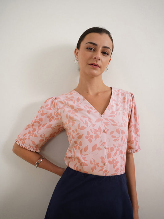 Floral V-Neck Top - Lavender