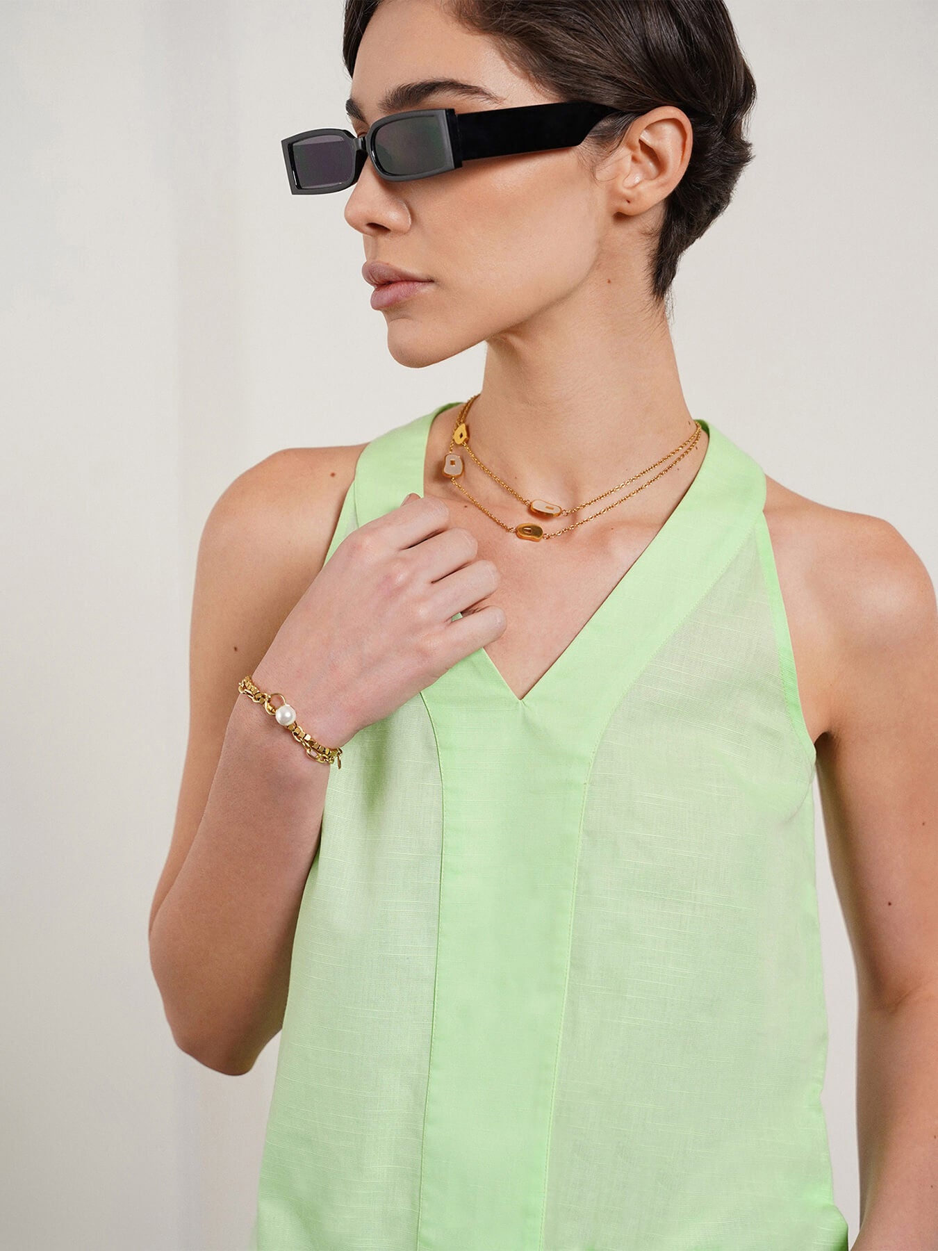 Pure Cotton V-Neck Top - Green