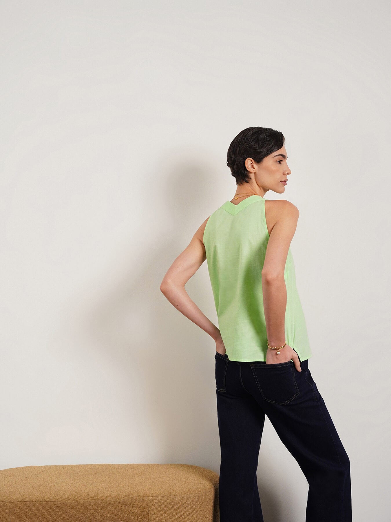 Pure Cotton V-Neck Top - Green
