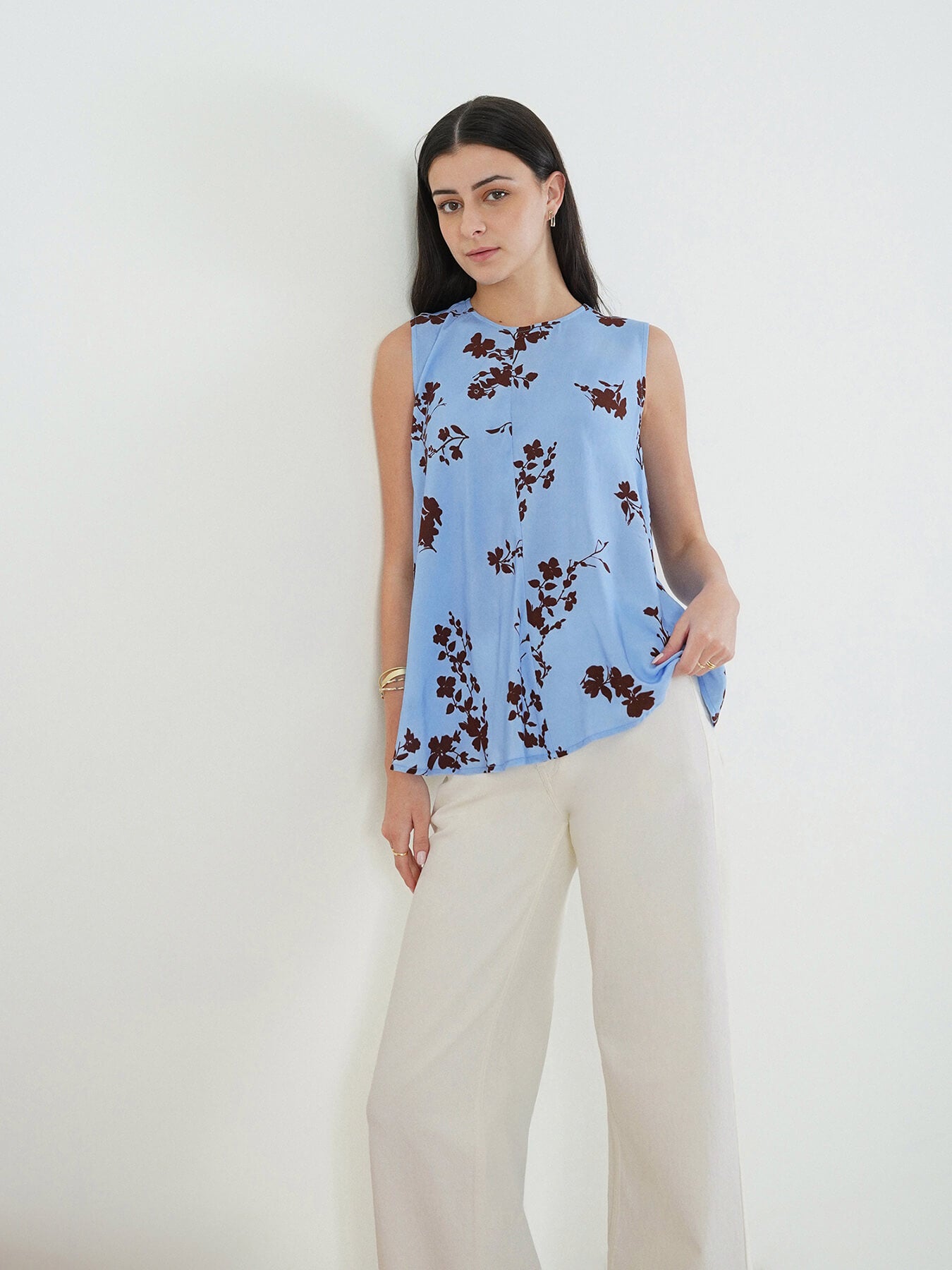 Viscose Floral A-Line Top - Blue