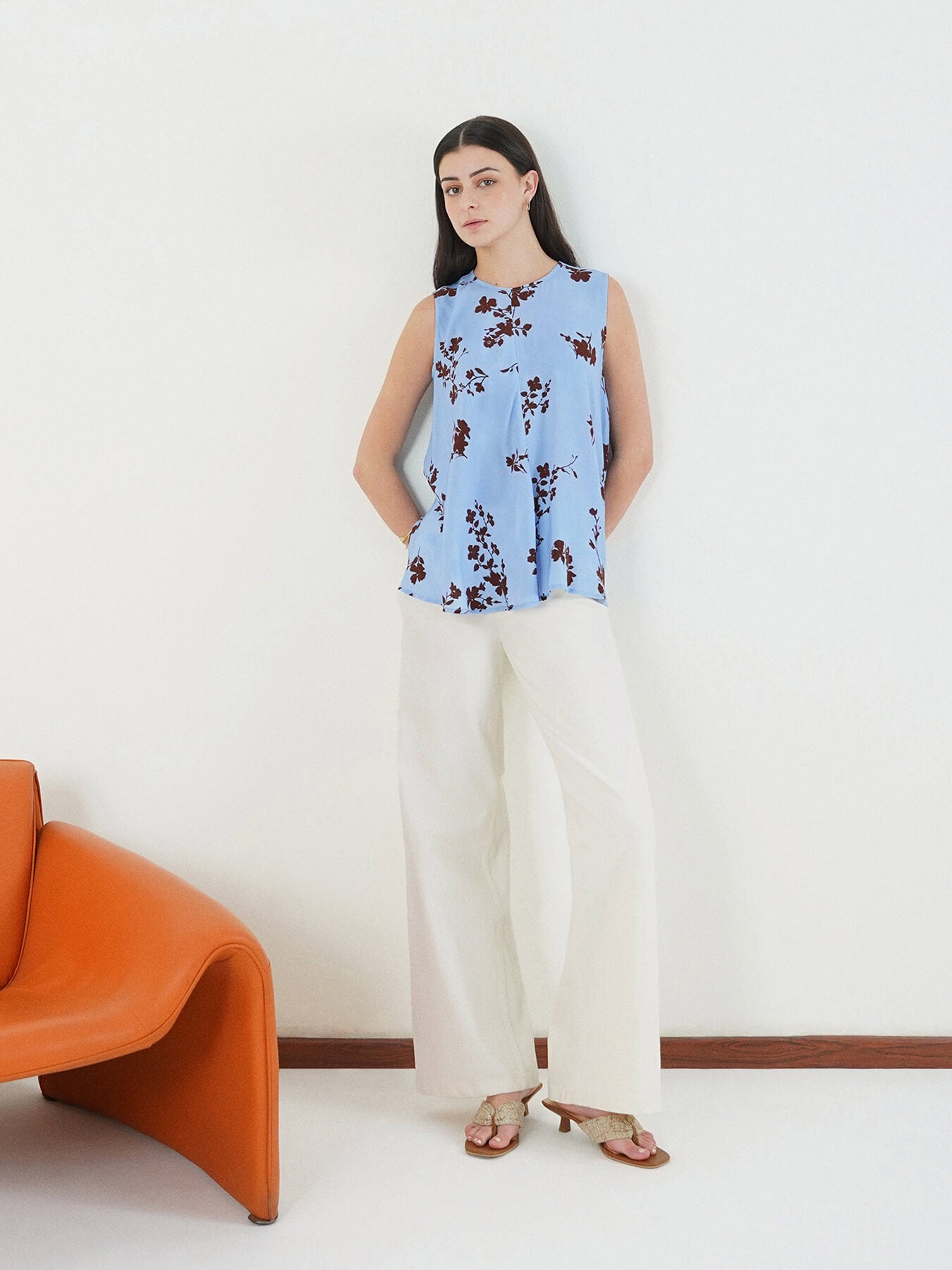 Viscose Floral A-Line Top - Blue