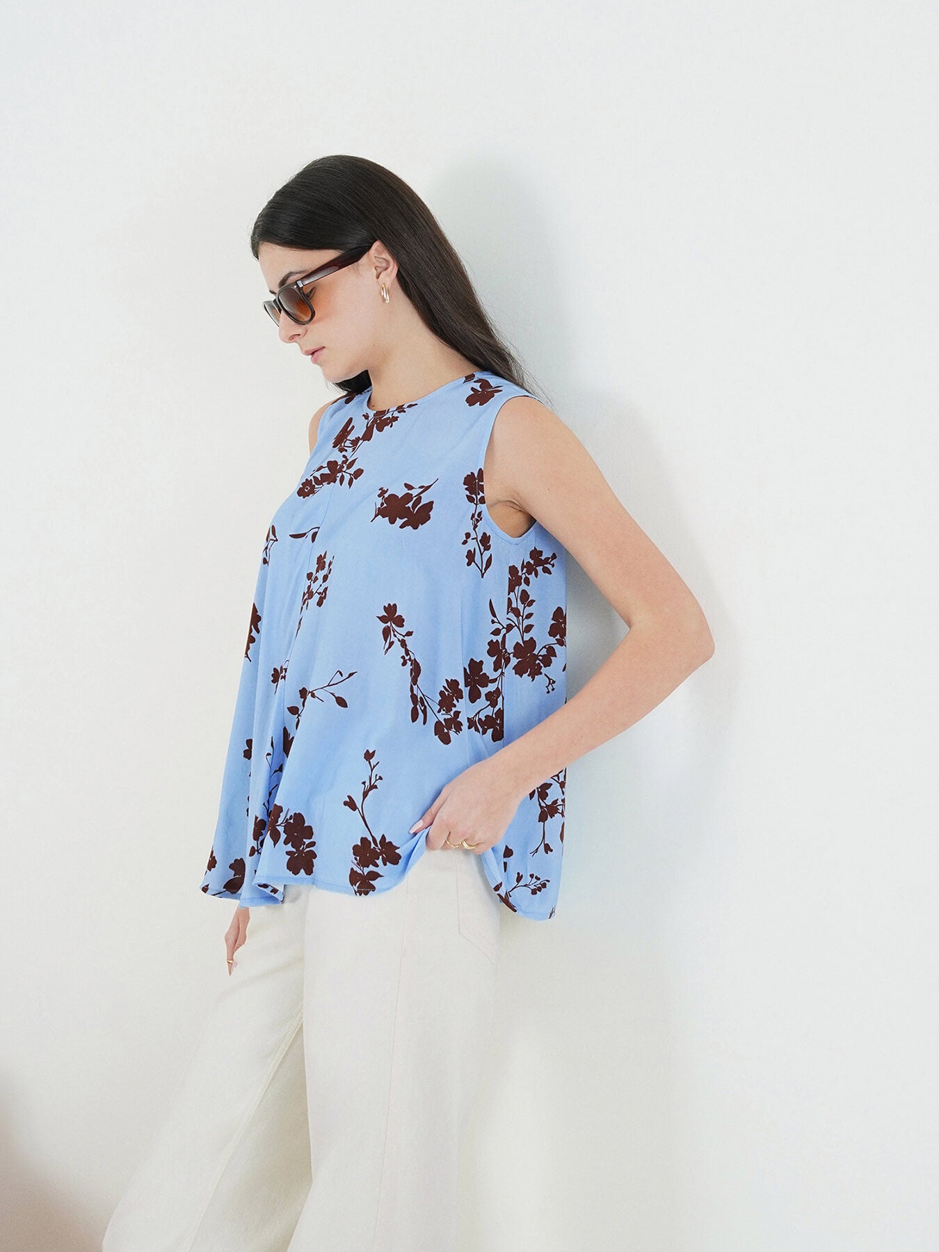 Viscose Floral A-Line Top - Blue