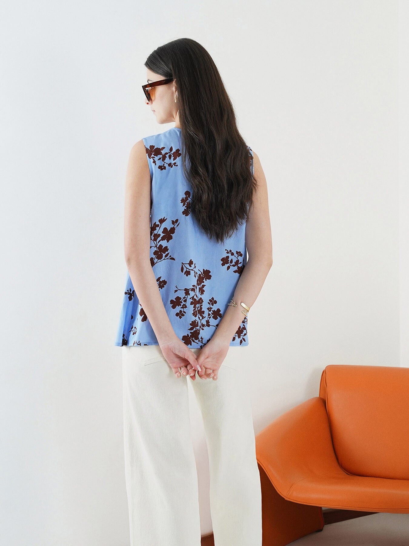Viscose Floral A-Line Top - Blue
